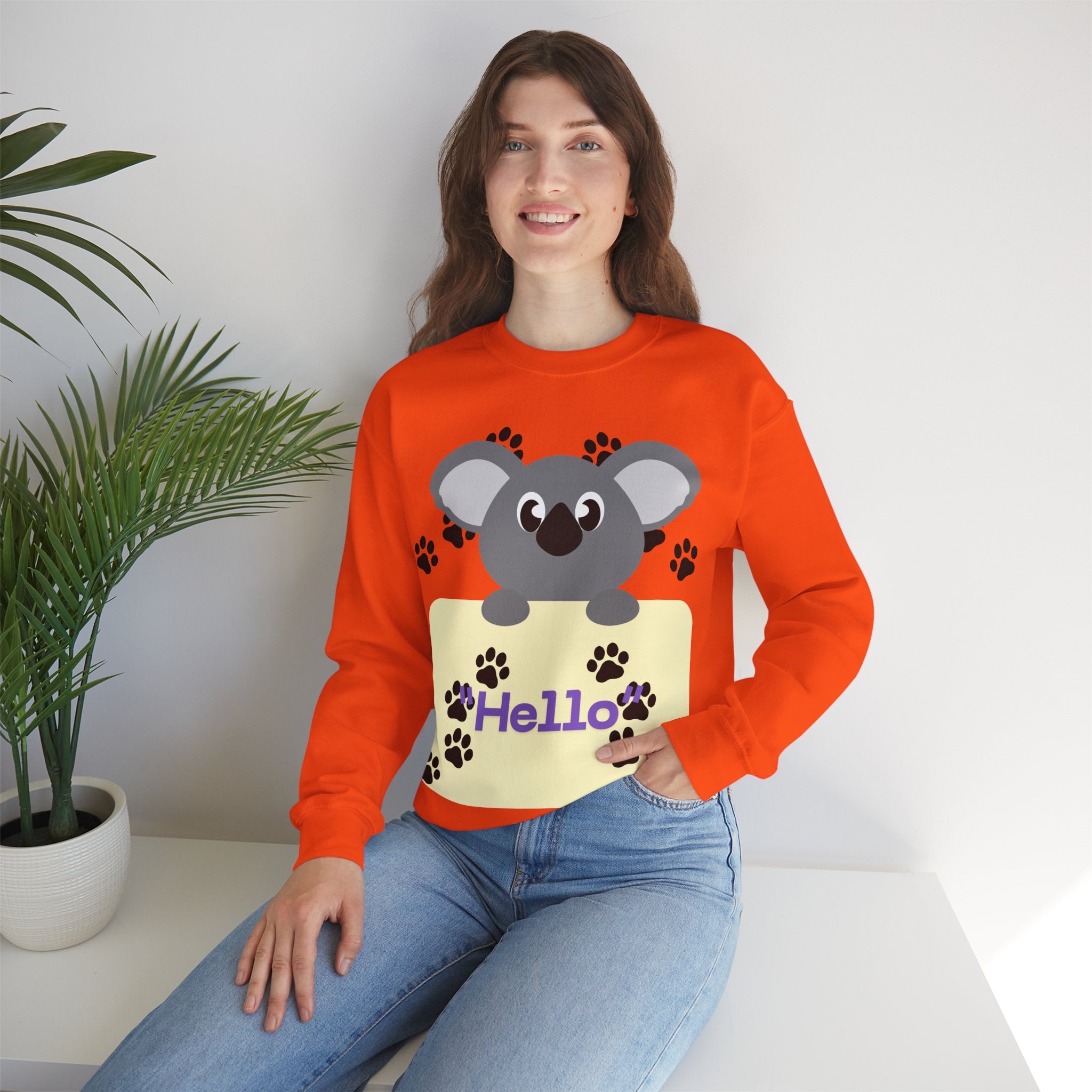 Cute Koala Hello Sweatshirt, Unisex Cozy Crewneck, Pet Lover Gift, Animal Lover Apparel, Fun Casual Wear, Cute Graphic Sweater