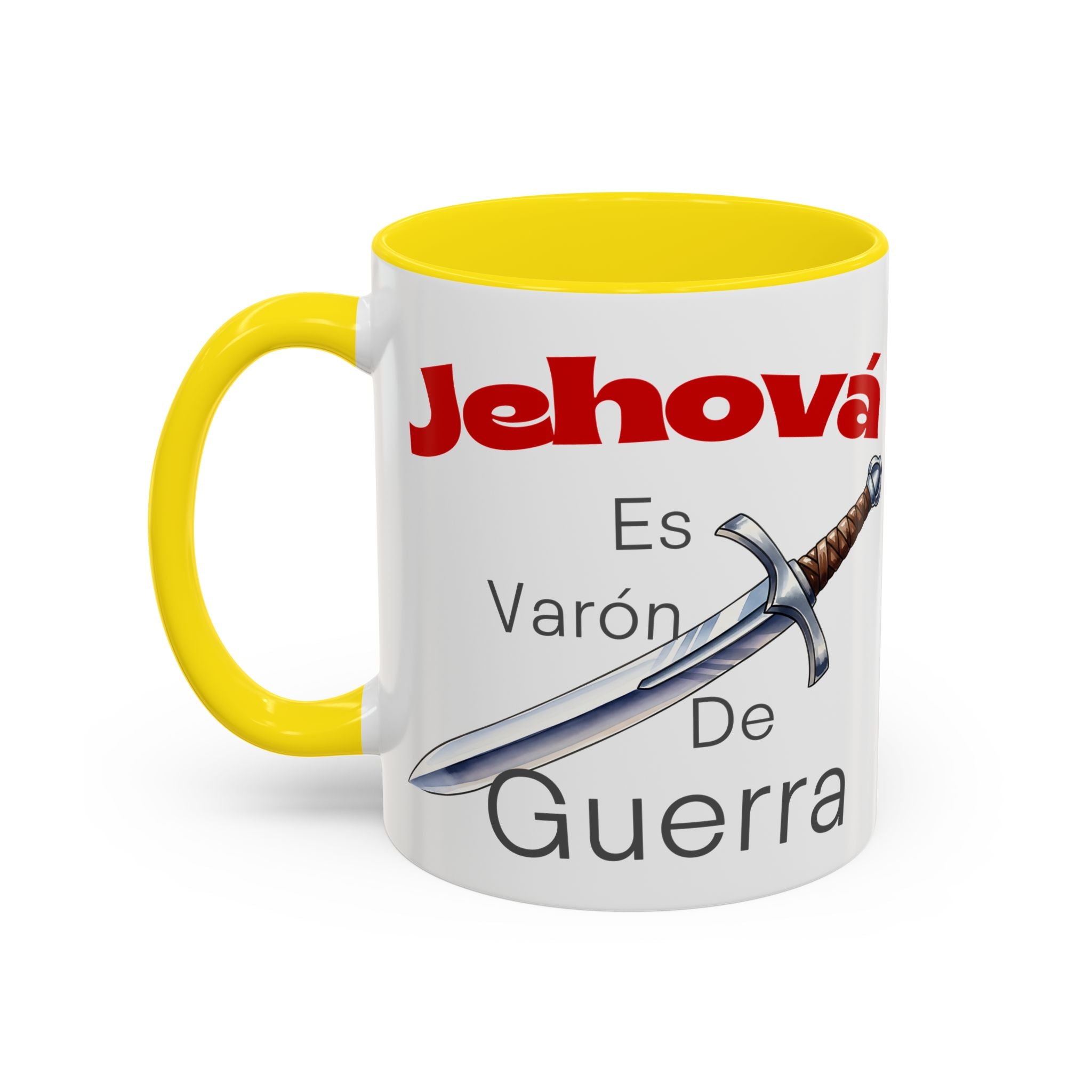 Jehovah Es Varón de Guerra Coffee Mug — Spanish Faith Sword Accent Mug (11/15oz)