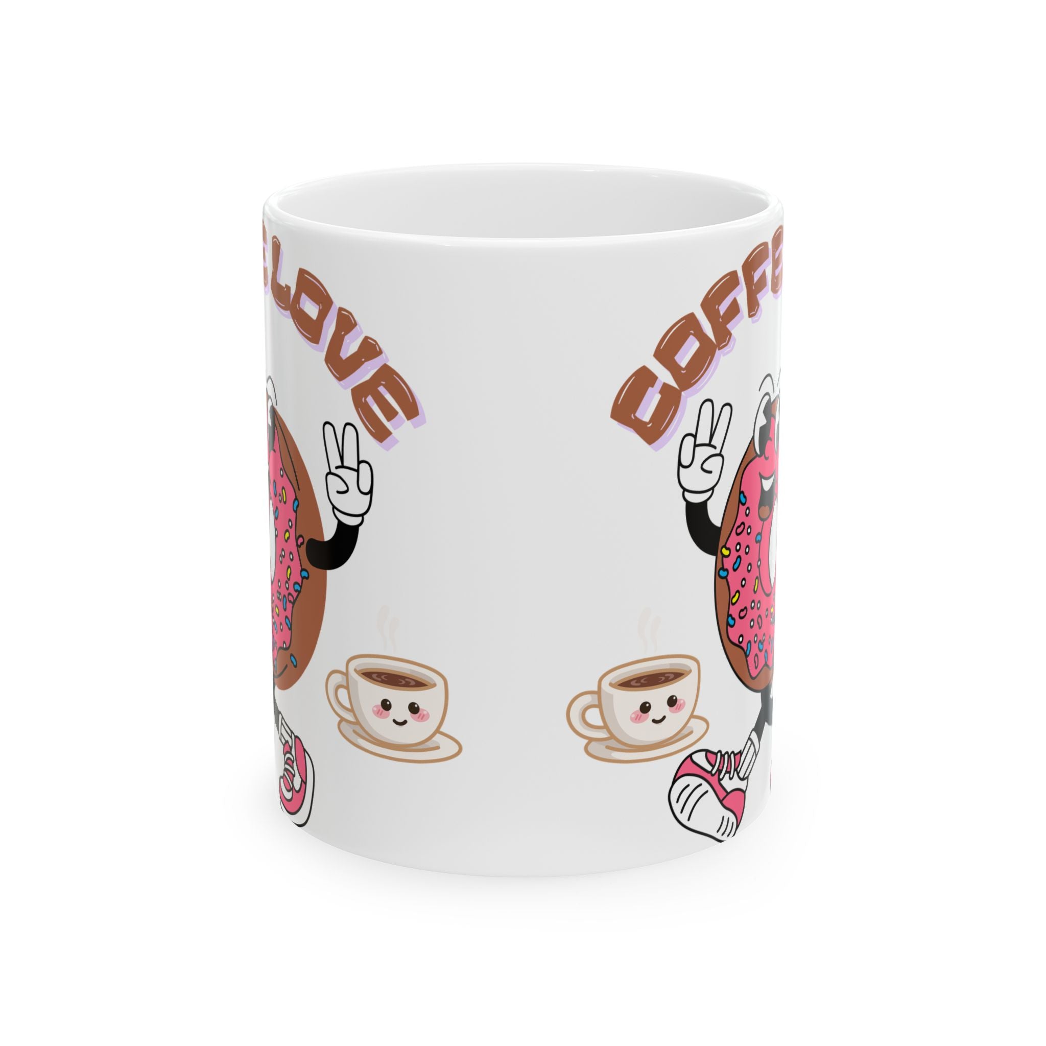 Coffee Love Ceramic Mug - Fun Donut & Coffee Design