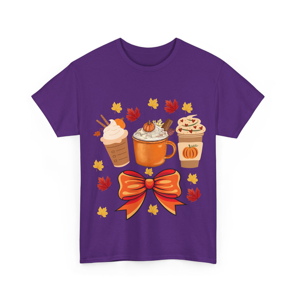 Fall-Themed Unisex Heavy Cotton Tee, Autumn Shirt, Pumpkin Spice Tee, Cozy Fall Apparel, Coffee Lover T-shirt