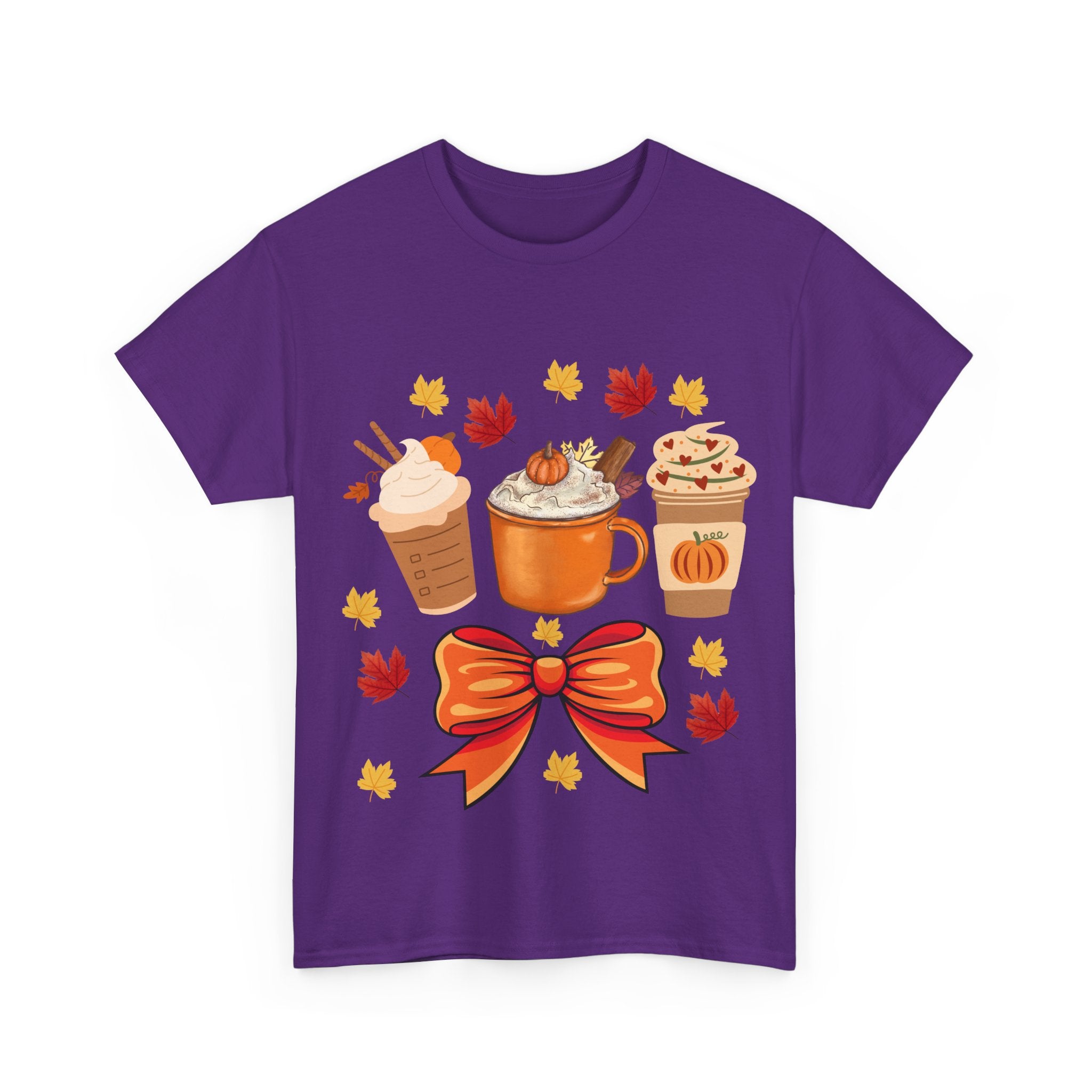 Fall-Themed Unisex Heavy Cotton Tee, Autumn Shirt, Pumpkin Spice Tee, Cozy Fall Apparel, Coffee Lover T-shirt