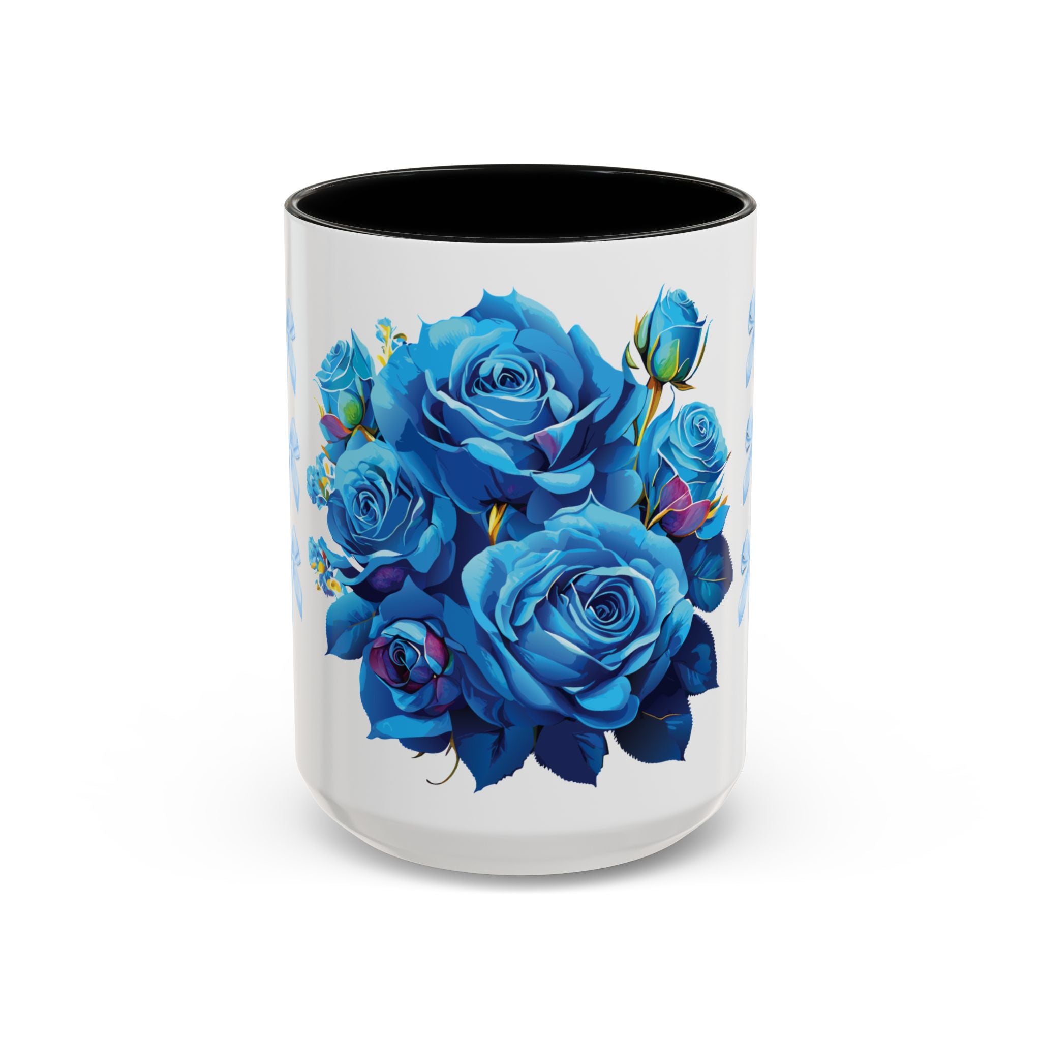 Blue Rose Accent Coffee Mug – Floral Bouquet Design (11/15 oz)