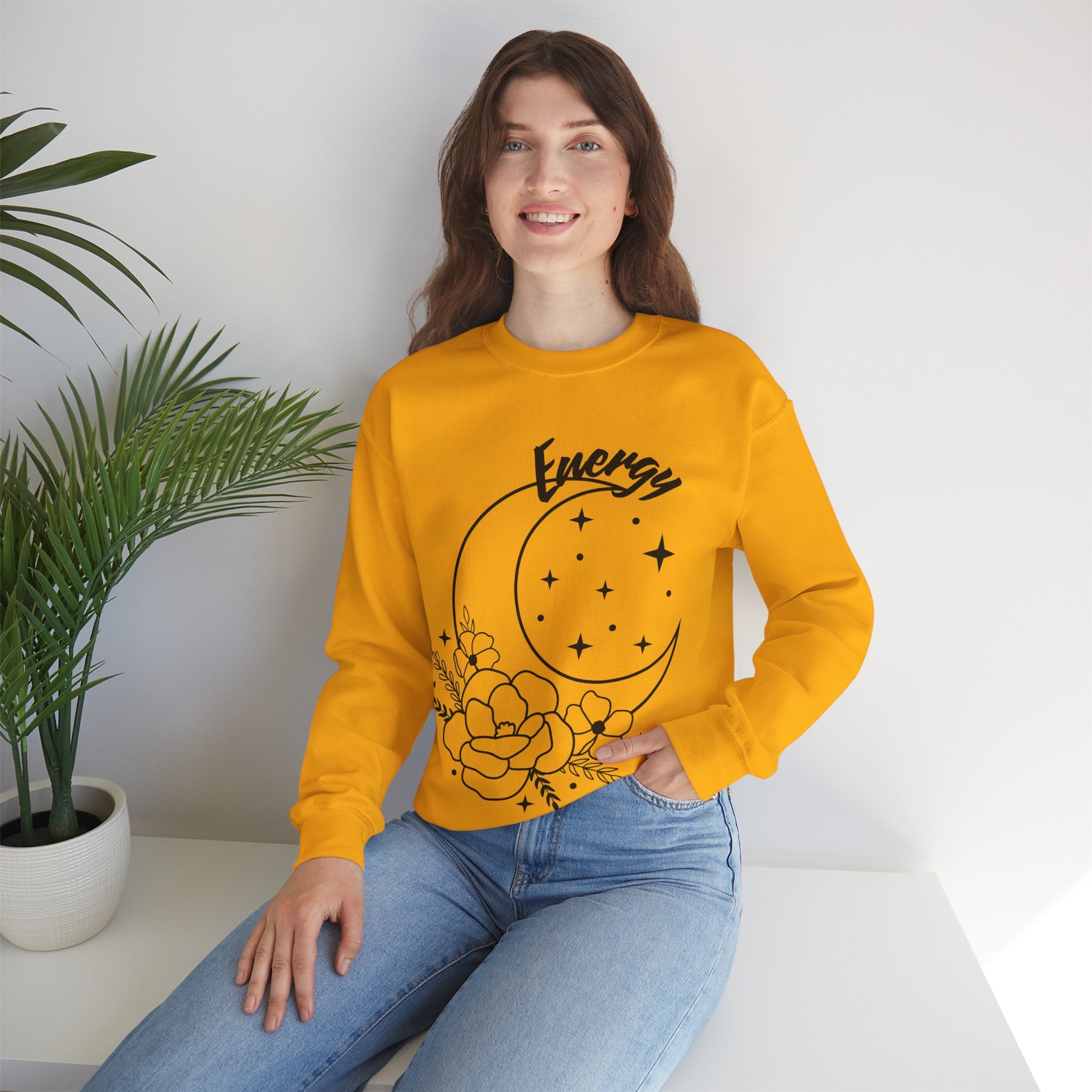 Celestial Energy Sweatshirt, Moon and Flowers Crewneck, Cozy Unisex Top, Astrology Gift, Spiritual Apparel, Birthday Gift, Everyday Wear