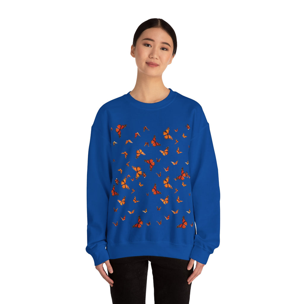 Butterfly Flock Crewneck Sweatshirt — Orange Monarchs Graphic