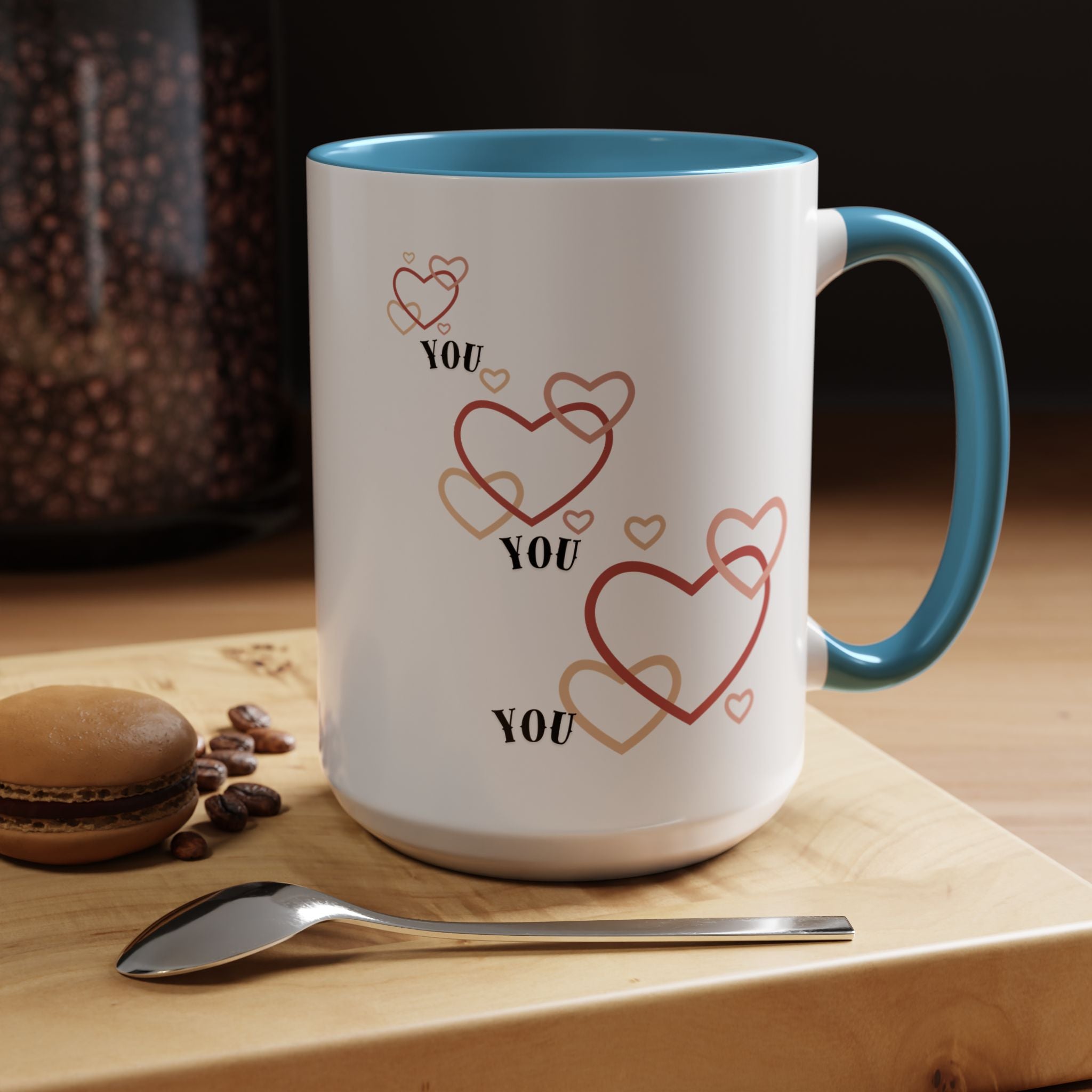 Love You Accent Coffee Mug, Valentine's Day Gift, Heart Mug, Cute Coffee Cup, Romantic Beverage Container