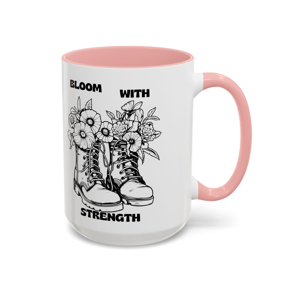 Bloom With Strength Coffee Mug — Floral Boots Inspirational Accent Mug (11/15oz)