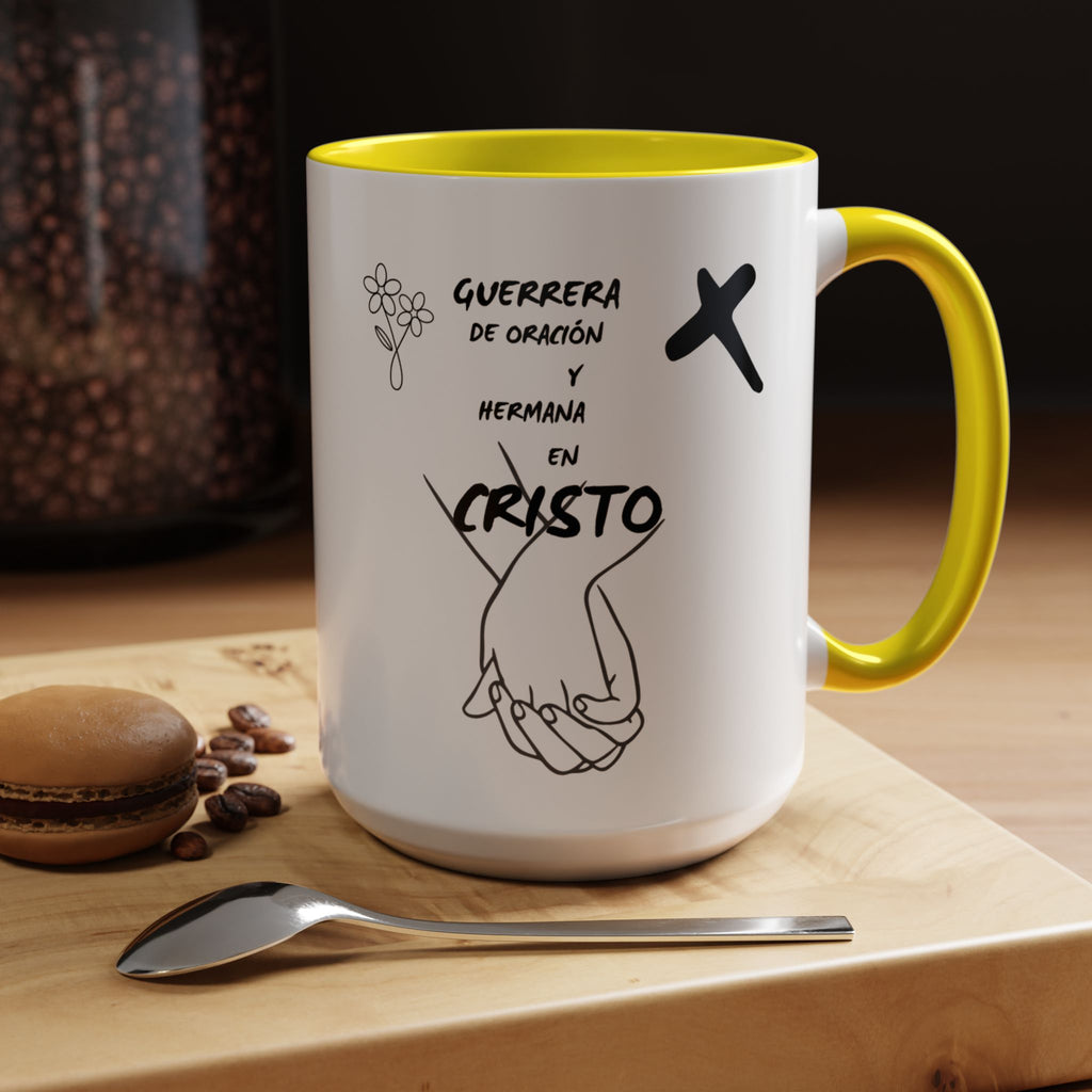 Christian Prayer Warrior Mug — "Guerrera de Oración y Hermana en Cristo" Accent Coffee Cup (11/15oz)