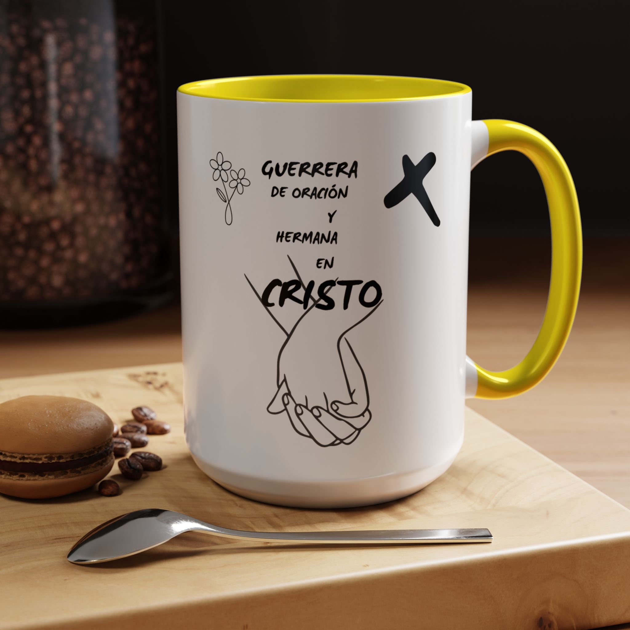 Christian Prayer Warrior Mug — "Guerrera de Oración y Hermana en Cristo" Accent Coffee Cup (11/15oz)