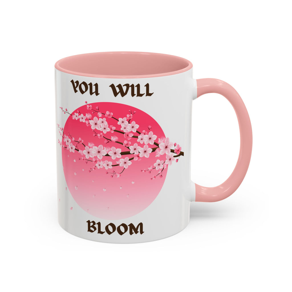 You Will Bloom Accent Coffee Mug — Cherry Blossom Inspirational 11/15oz