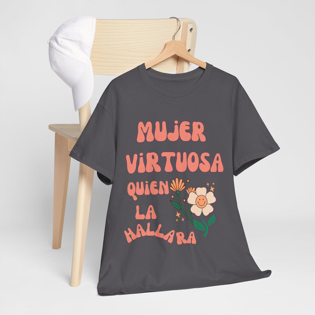 Empowering Unisex Heavy Cotton Tee - 'Mujer Virtuosa' Floral Print, Inspirational Gift, Feminist T-Shirt, Everyday Wear, Motivation Tee