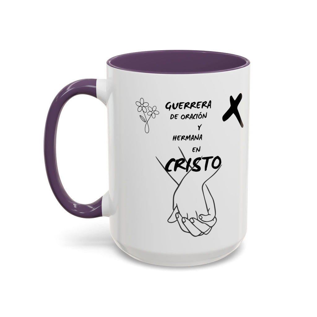 Christian Prayer Warrior Mug — "Guerrera de Oración y Hermana en Cristo" Accent Coffee Cup (11/15oz)