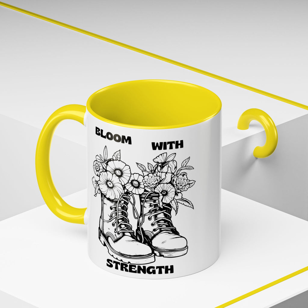 Bloom With Strength Coffee Mug — Floral Boots Inspirational Accent Mug (11/15oz)