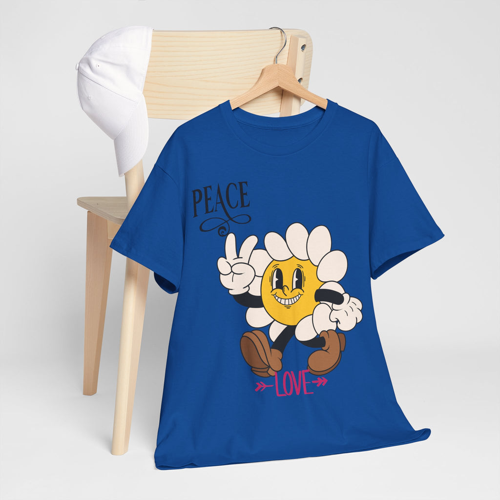 Peace & Love Daisy Character T-Shirt — Retro Smiley Flower Tee