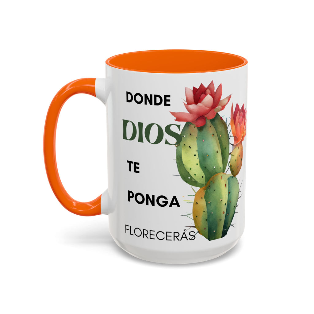 Cactus Floral Accent Coffee Mug – ‘Donde Dios Te Ponga Florecerás’ Spanish Inspirational Mug