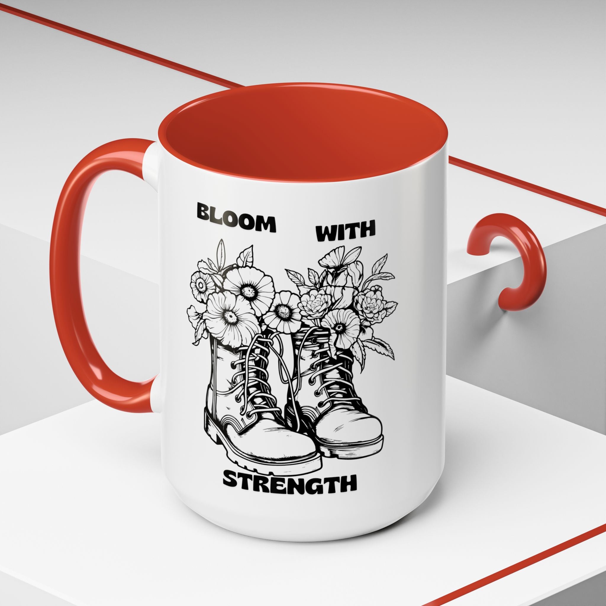 Bloom With Strength Coffee Mug — Floral Boots Inspirational Accent Mug (11/15oz)