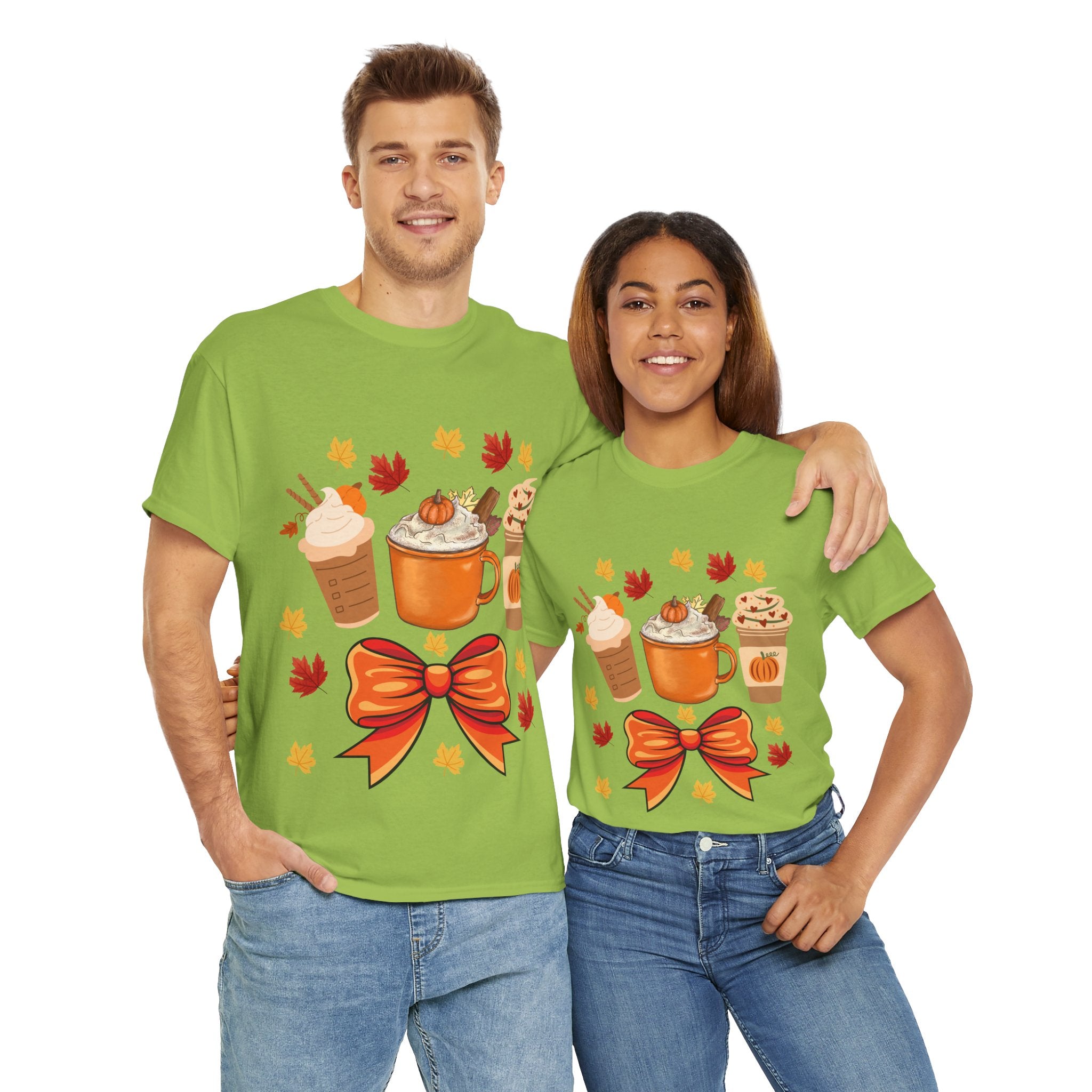 Fall-Themed Unisex Heavy Cotton Tee, Autumn Shirt, Pumpkin Spice Tee, Cozy Fall Apparel, Coffee Lover T-shirt