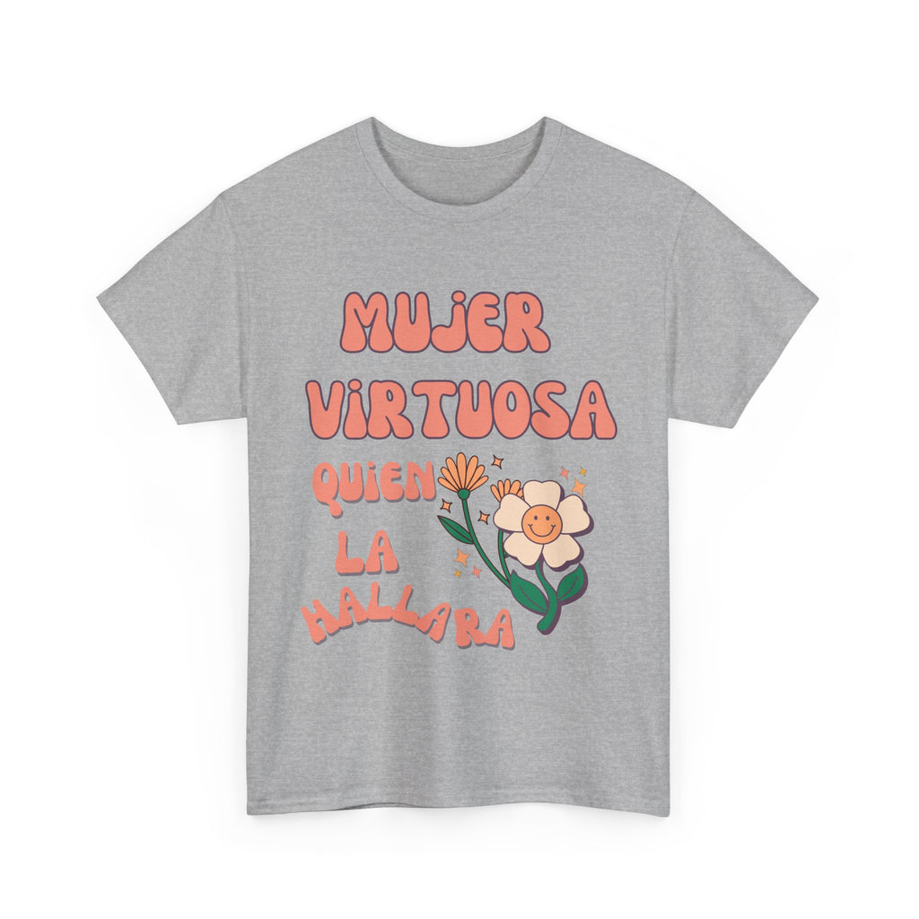 Empowering Unisex Heavy Cotton Tee - 'Mujer Virtuosa' Floral Print, Inspirational Gift, Feminist T-Shirt, Everyday Wear, Motivation Tee