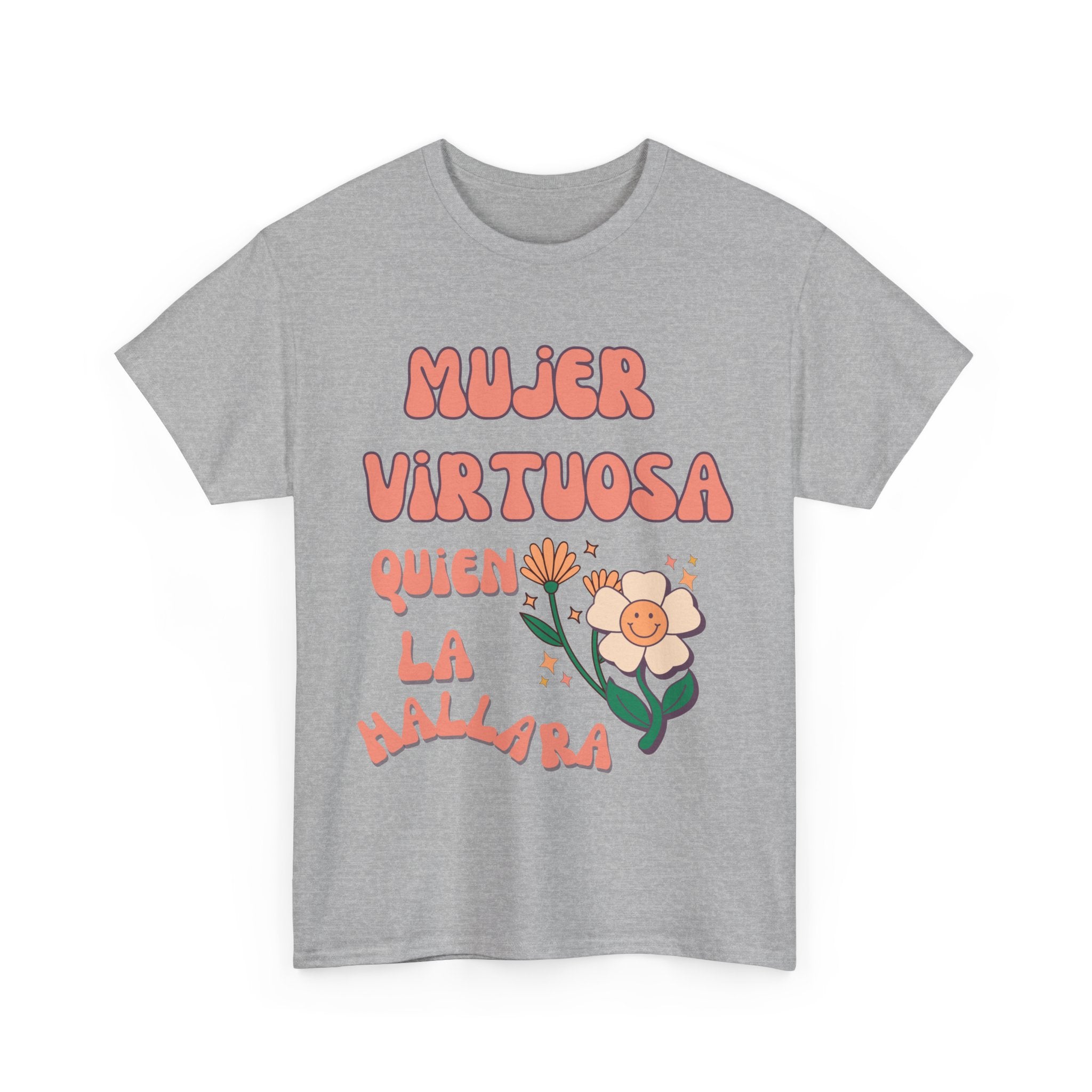 Empowering Unisex Heavy Cotton Tee - 'Mujer Virtuosa' Floral Print, Inspirational Gift, Feminist T-Shirt, Everyday Wear, Motivation Tee