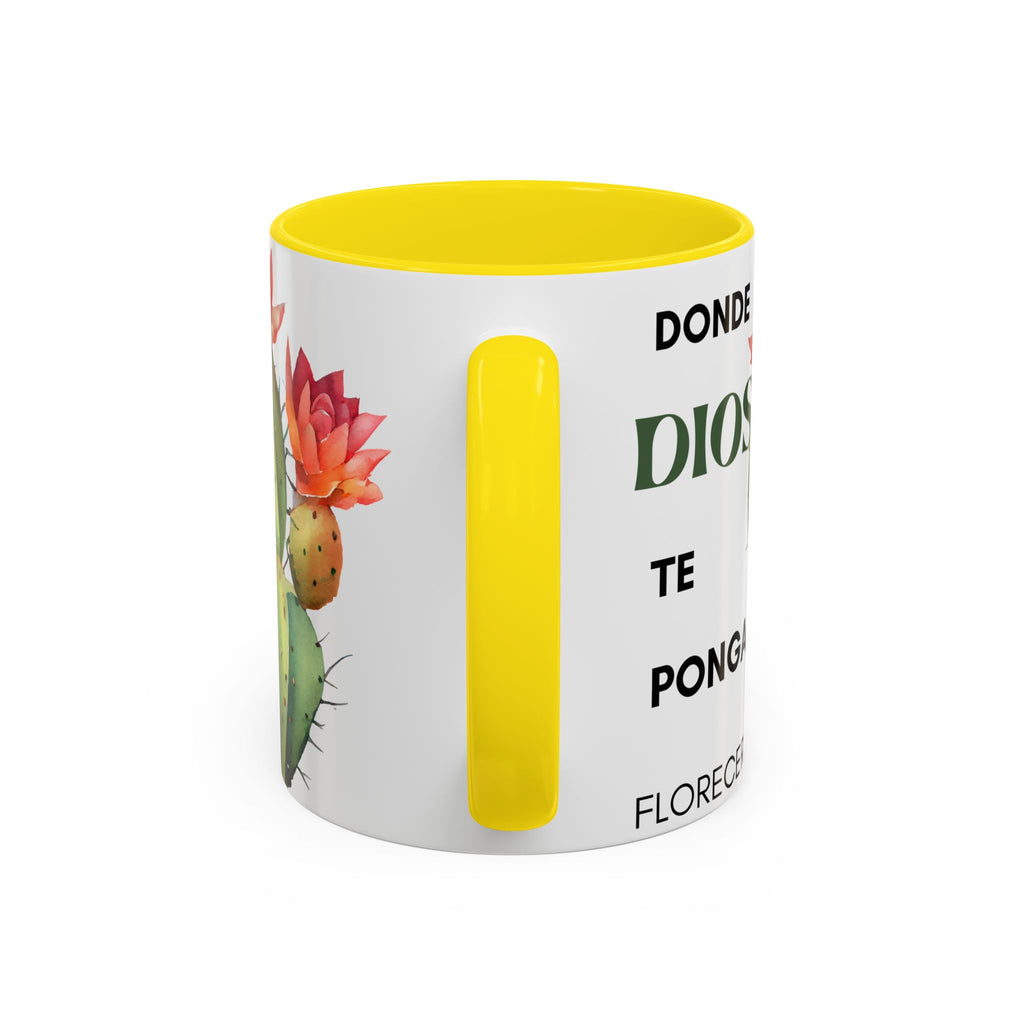 Cactus Floral Accent Coffee Mug – ‘Donde Dios Te Ponga Florecerás’ Spanish Inspirational Mug