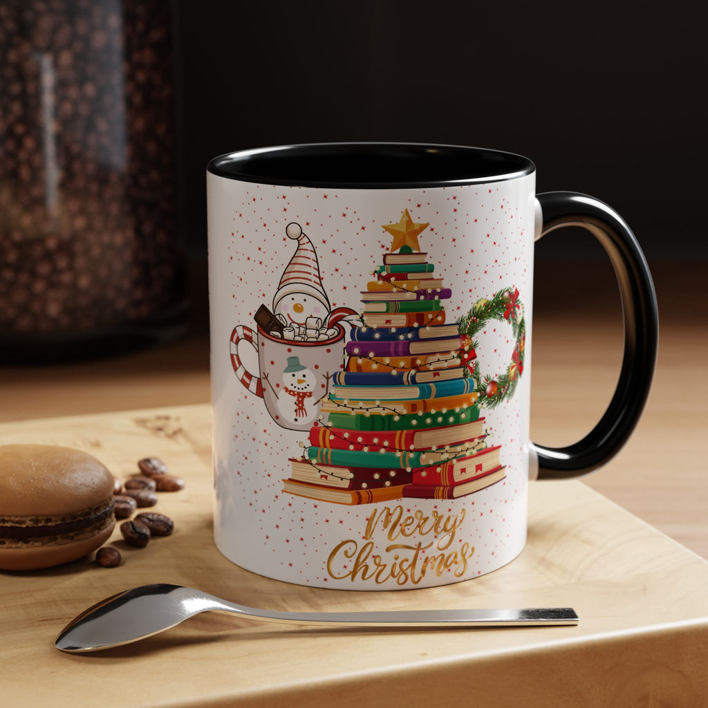 Christmas Book Tree Coffee Mug — Merry Christmas Accent Mug (11/15oz)