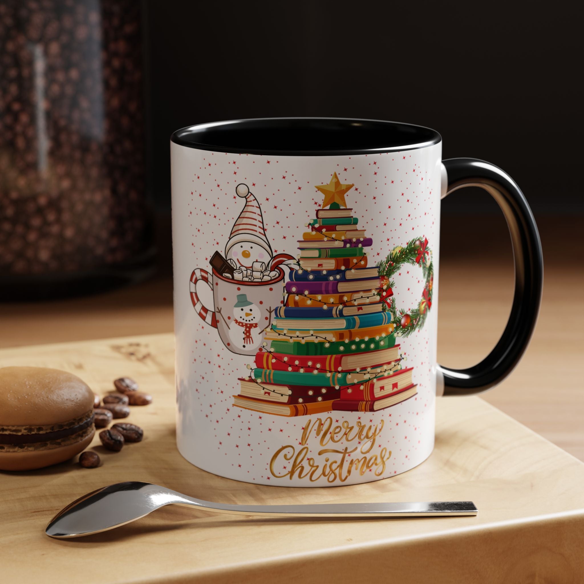 Christmas Book Tree Coffee Mug — Merry Christmas Accent Mug (11/15oz)