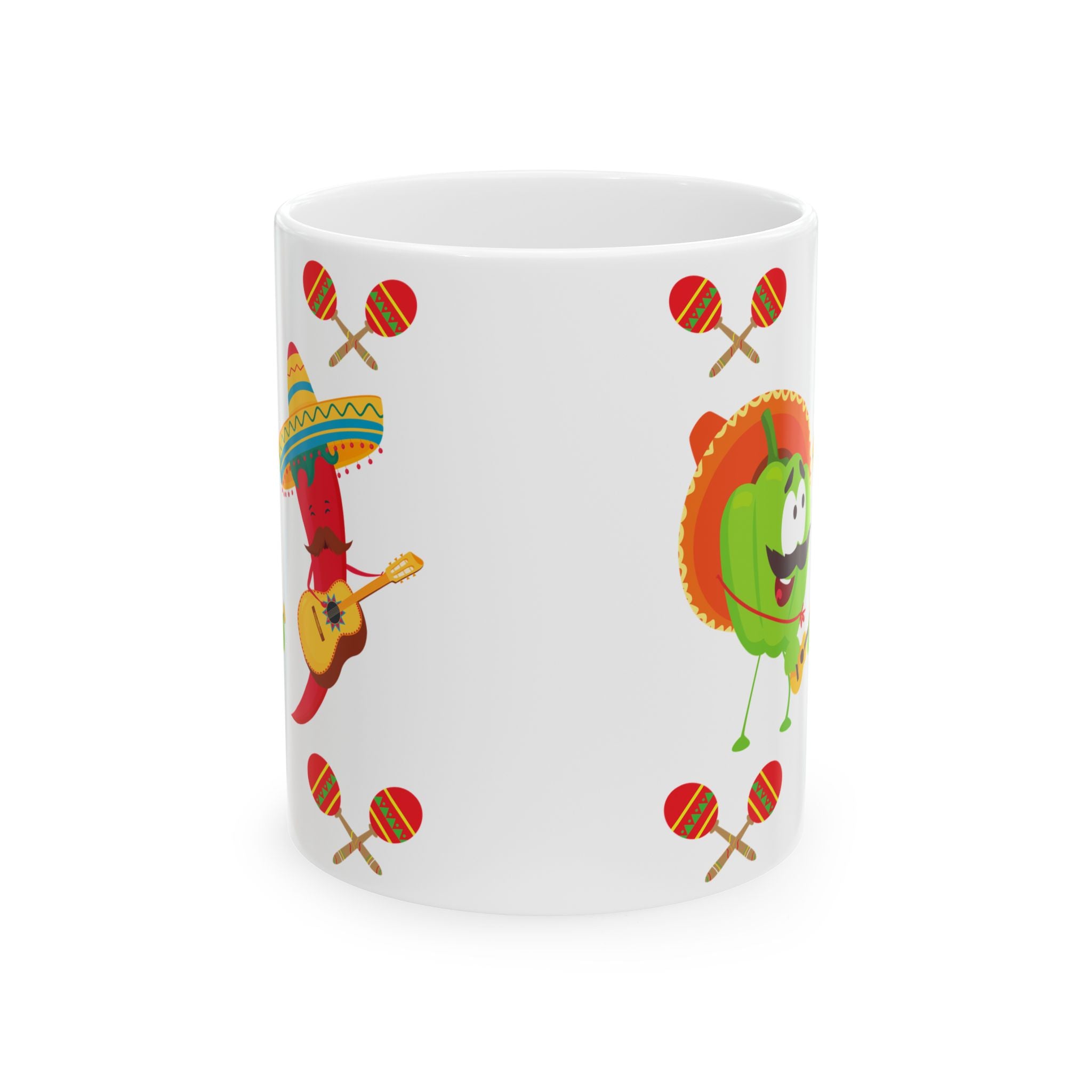 Fiesta Food Characters Ceramic Mug — Mexican Maracas & Guitar 11oz/15oz