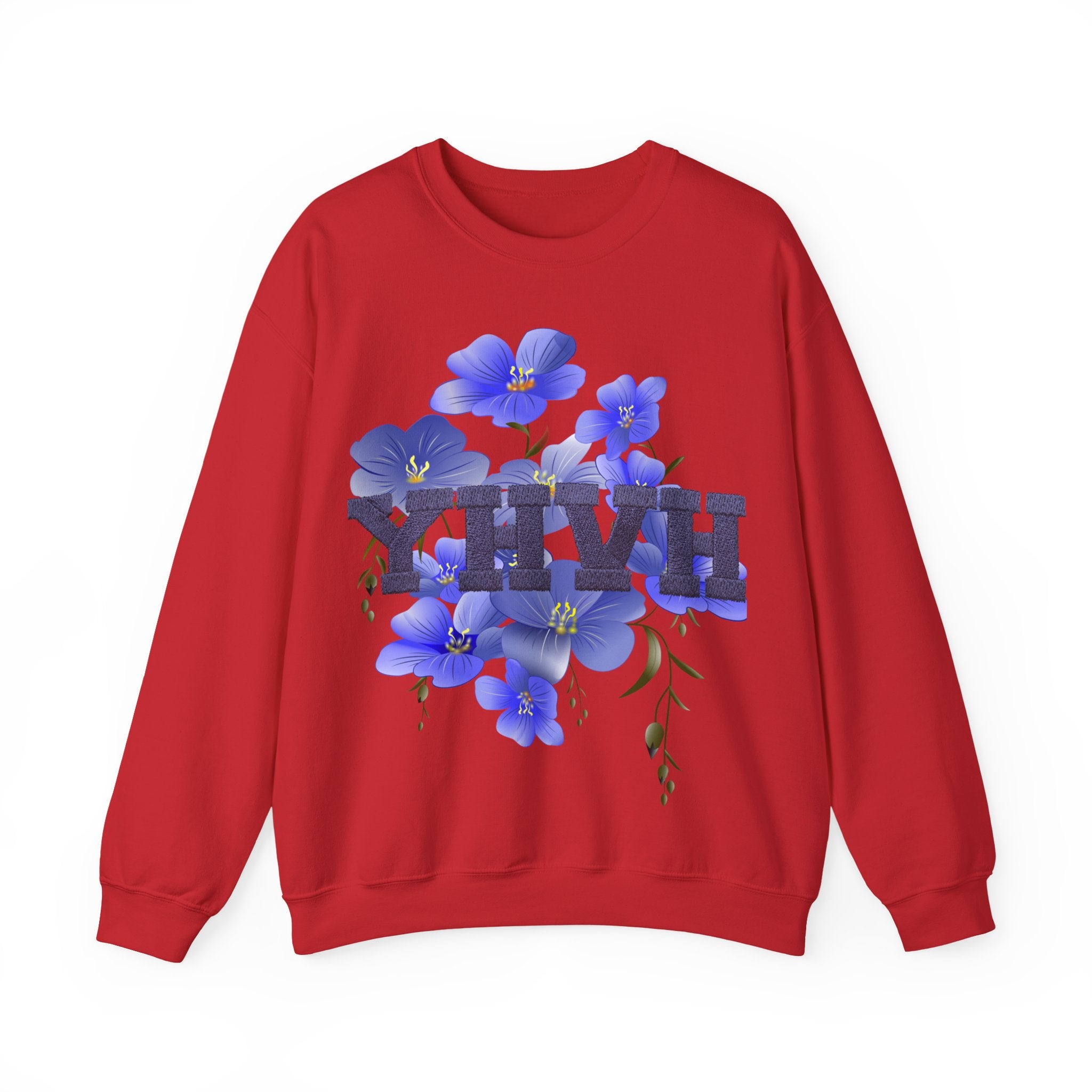 Crewneck Sweatshirt - Blue Violet Floral Graphic with 'KHVH' Lettering