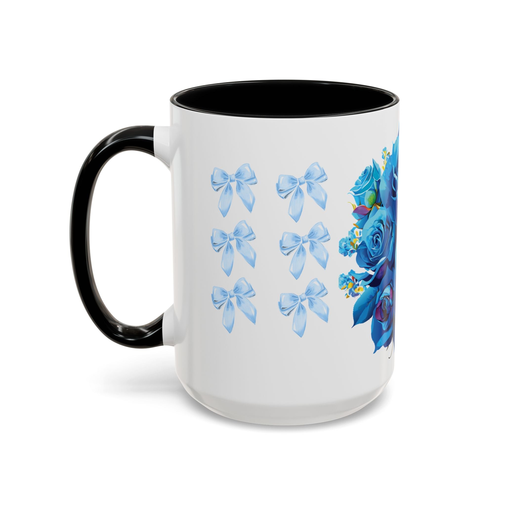 Blue Rose Accent Coffee Mug – Floral Bouquet Design (11/15 oz)