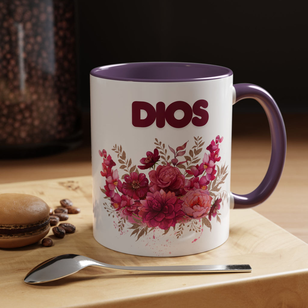 Dios Floral Accent Coffee Mug — 11/15oz Inspirational Christian Tea Cup