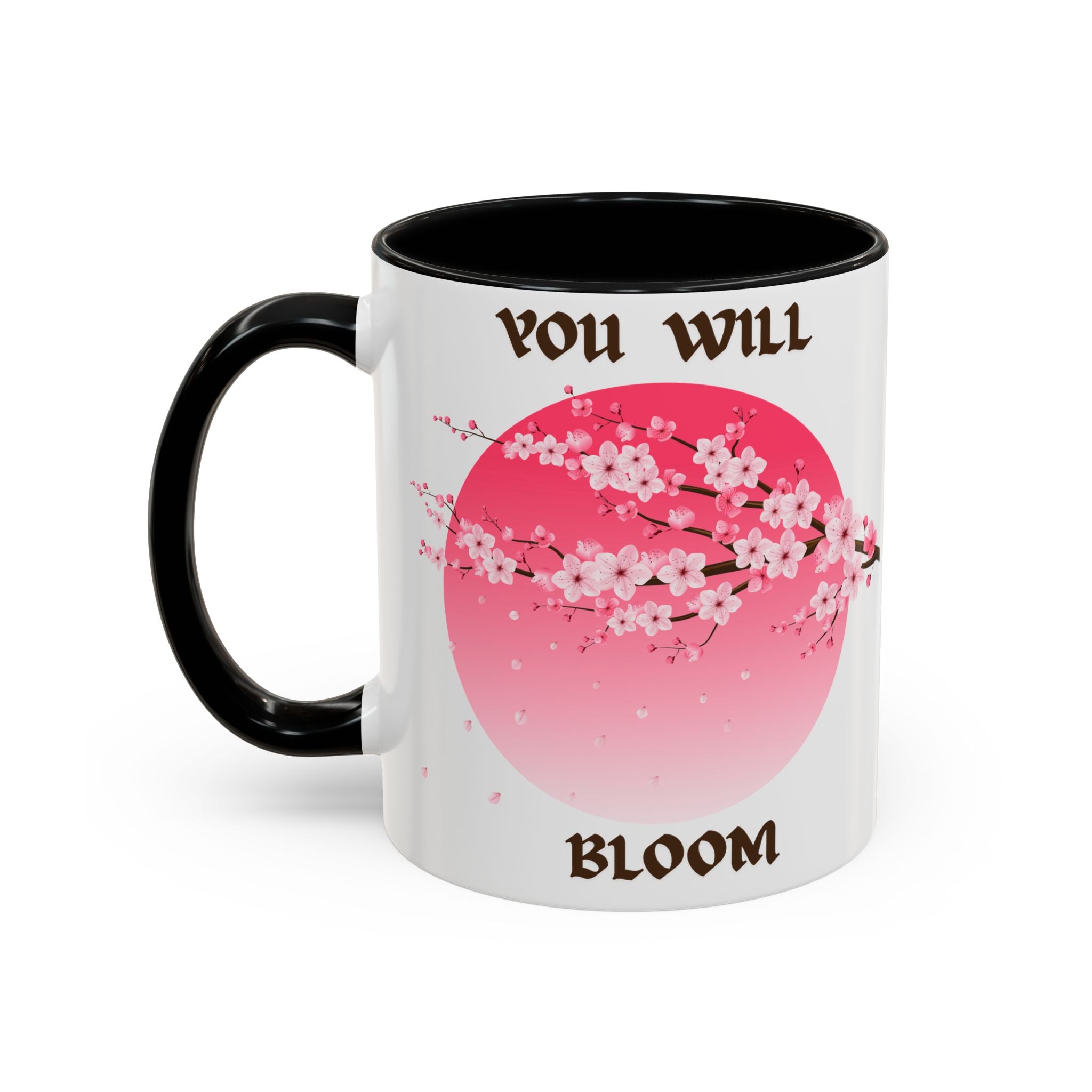 You Will Bloom Accent Coffee Mug — Cherry Blossom Inspirational 11/15oz