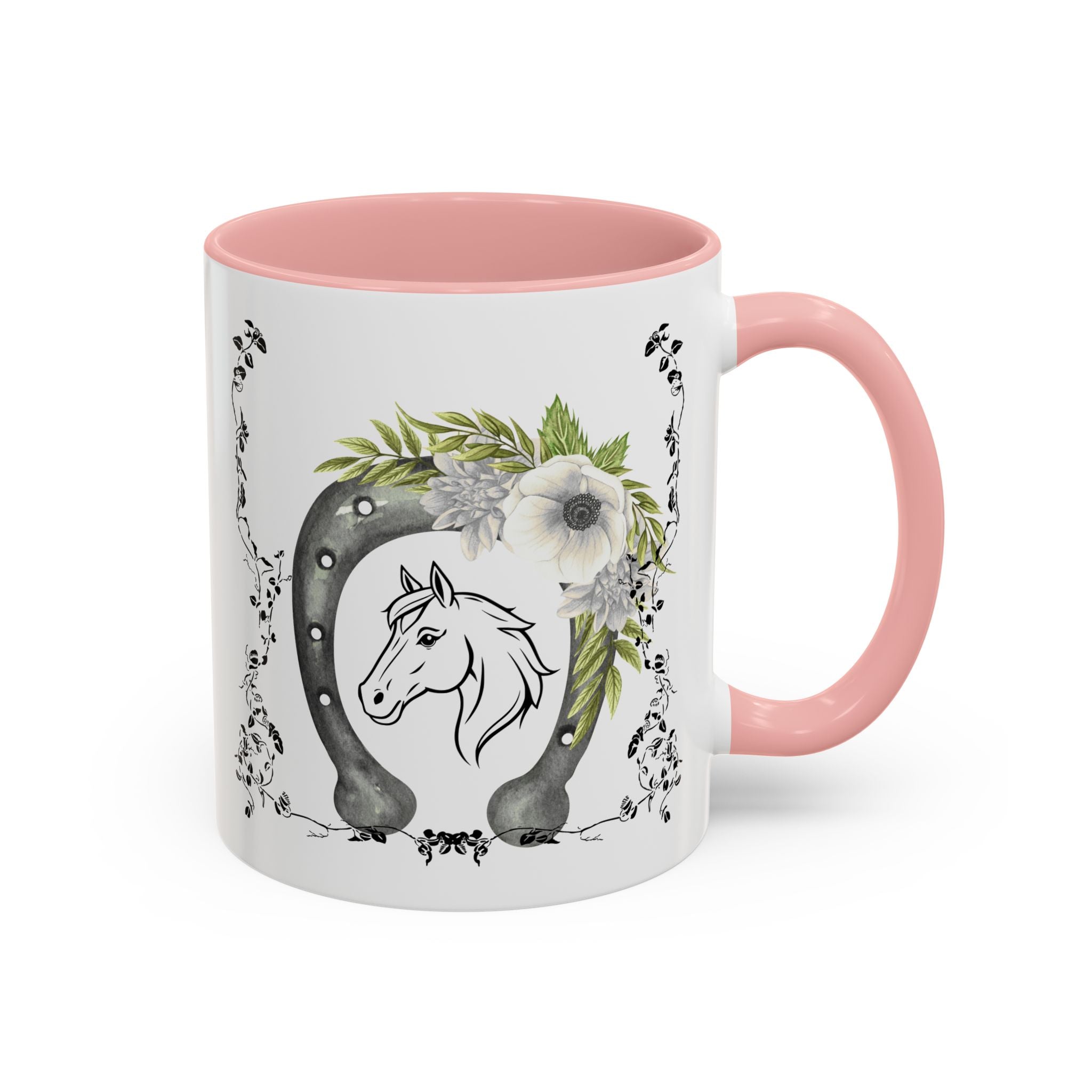 Personalized Floral Horseshoe Mug - Unique Gift for Horse Lovers, Cowgirl Theme, Farmhouse Decor, Wedding Favors, Custom Name Mug