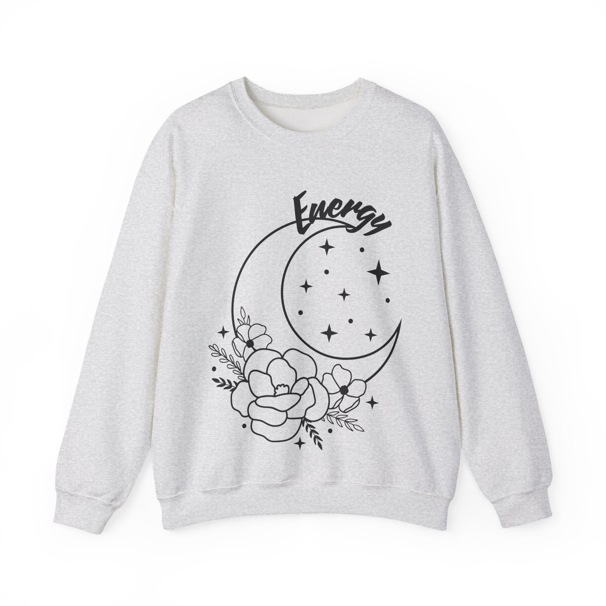 Celestial Energy Sweatshirt, Moon and Flowers Crewneck, Cozy Unisex Top, Astrology Gift, Spiritual Apparel, Birthday Gift, Everyday Wear