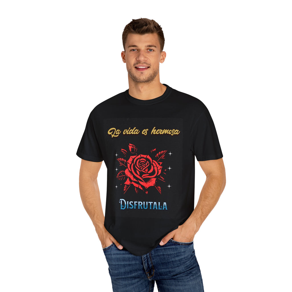 Vibrant Graphic Tee - 'La Vida es Hermosa' Rose Design, Unisex Cotton T-shirt, Gift for Friends, Positive Vibes, Casual Wear, Summer Style