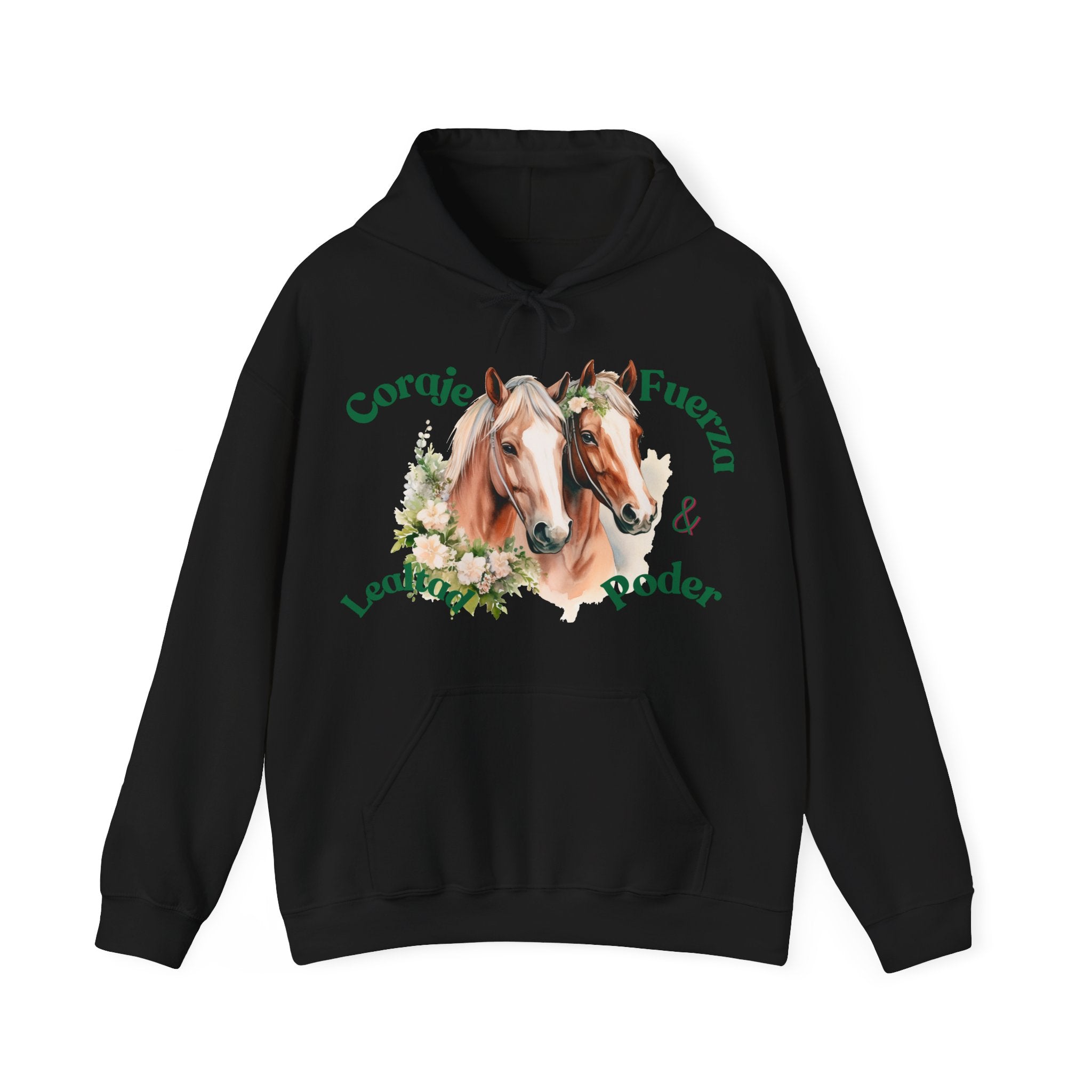 Equine Spirit Hooded Sweatshirt - Courage, Strength, Love, Gift for Horse Lovers, Cozy Wear, Equestrian Apparel, Motivational Sweatshirt