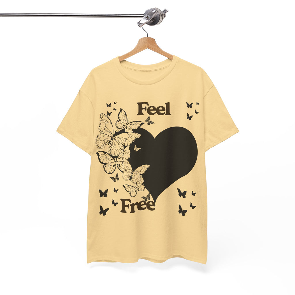 Butterfly Heart Unisex Heavy Cotton Tee, Feel Free Shirt, Nature Lover Gift, Casual Wear, Spring Fashion, Butterfly Design Tee