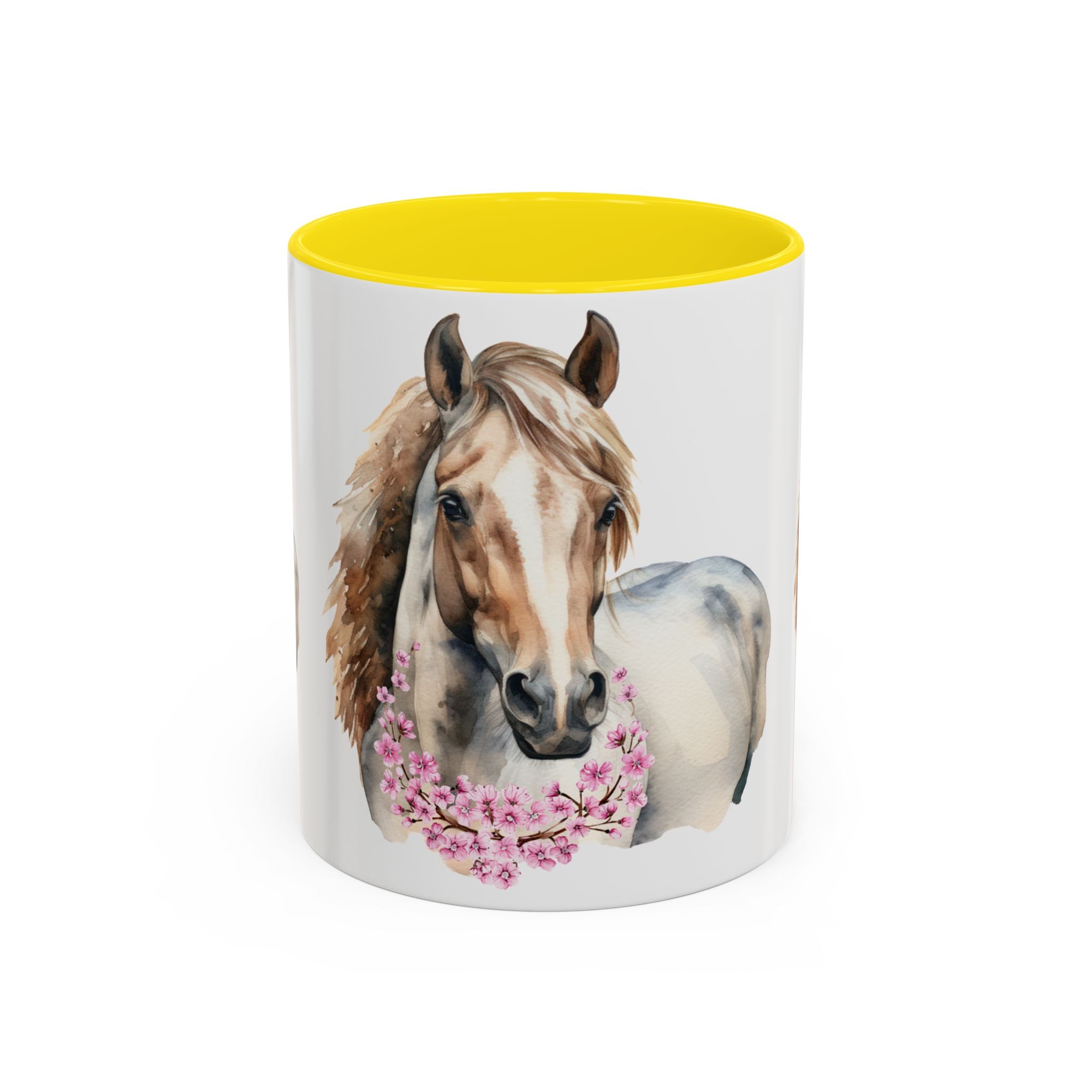 Horse Portrait Accent Coffee Mug — Floral Necklace Rustic Equestrian Gift (11/15oz)