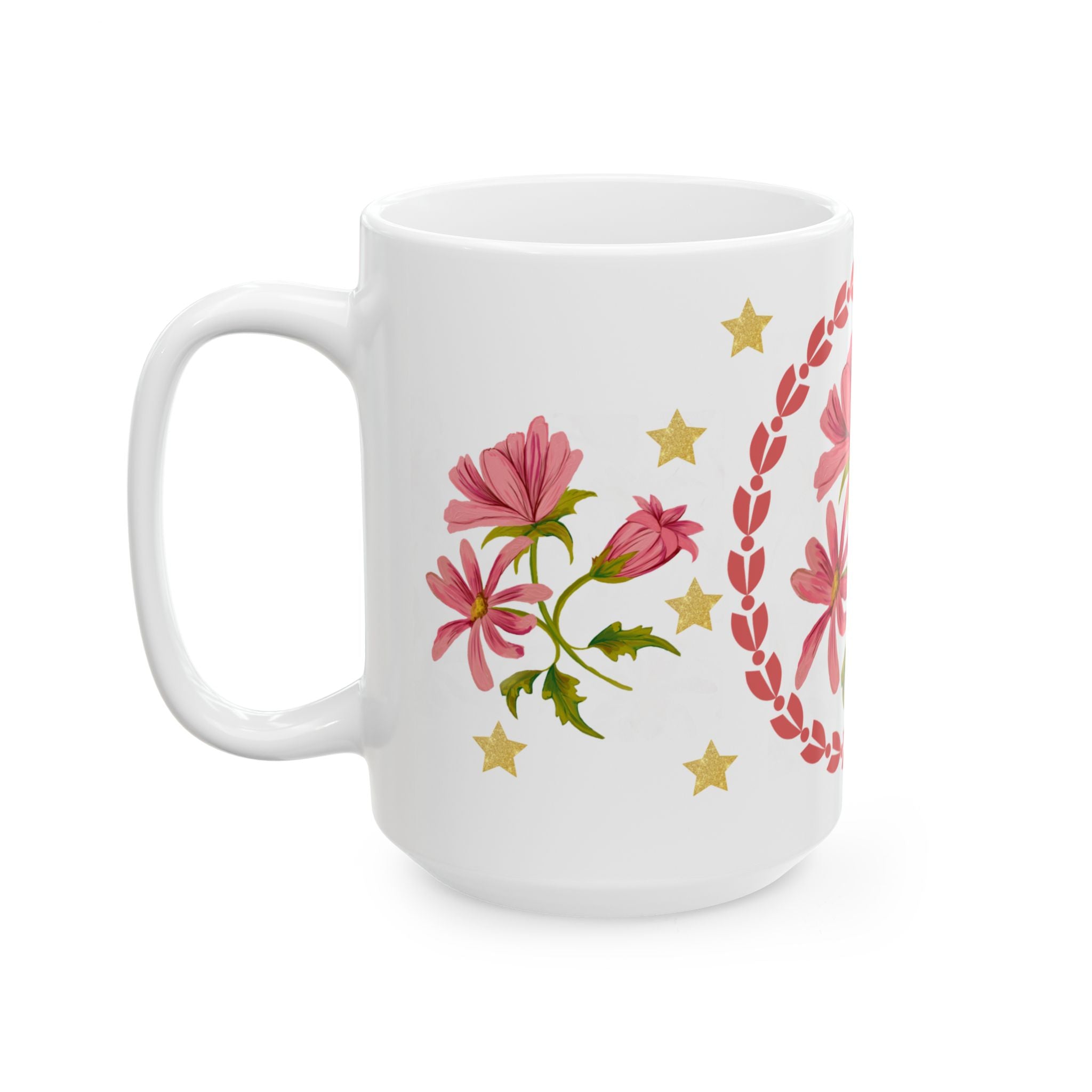 Floral Pink Cosmos Ceramic Mug (11oz & 15oz) — Vintage Garden Tea Coffee Cup