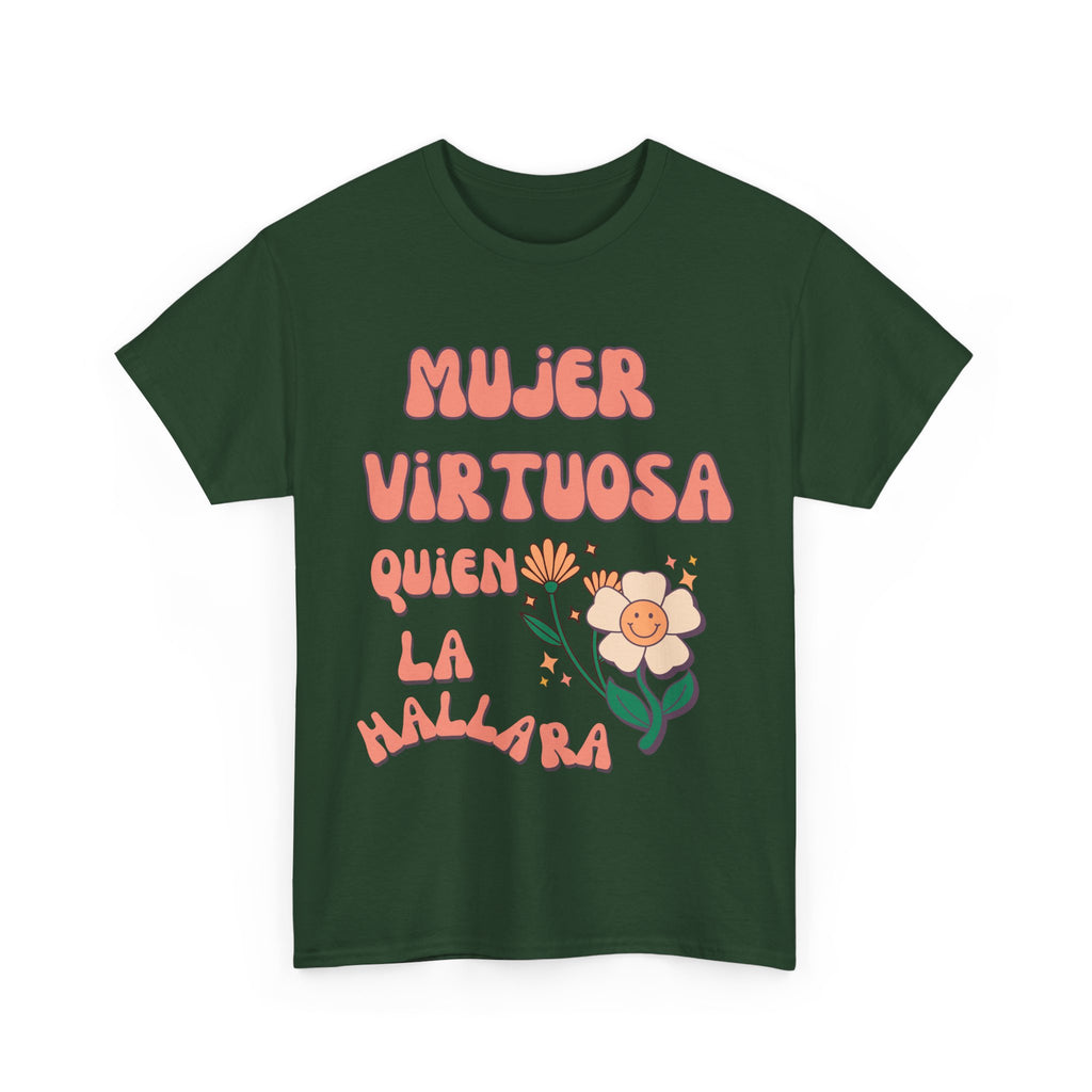 Empowering Unisex Heavy Cotton Tee - 'Mujer Virtuosa' Floral Print, Inspirational Gift, Feminist T-Shirt, Everyday Wear, Motivation Tee