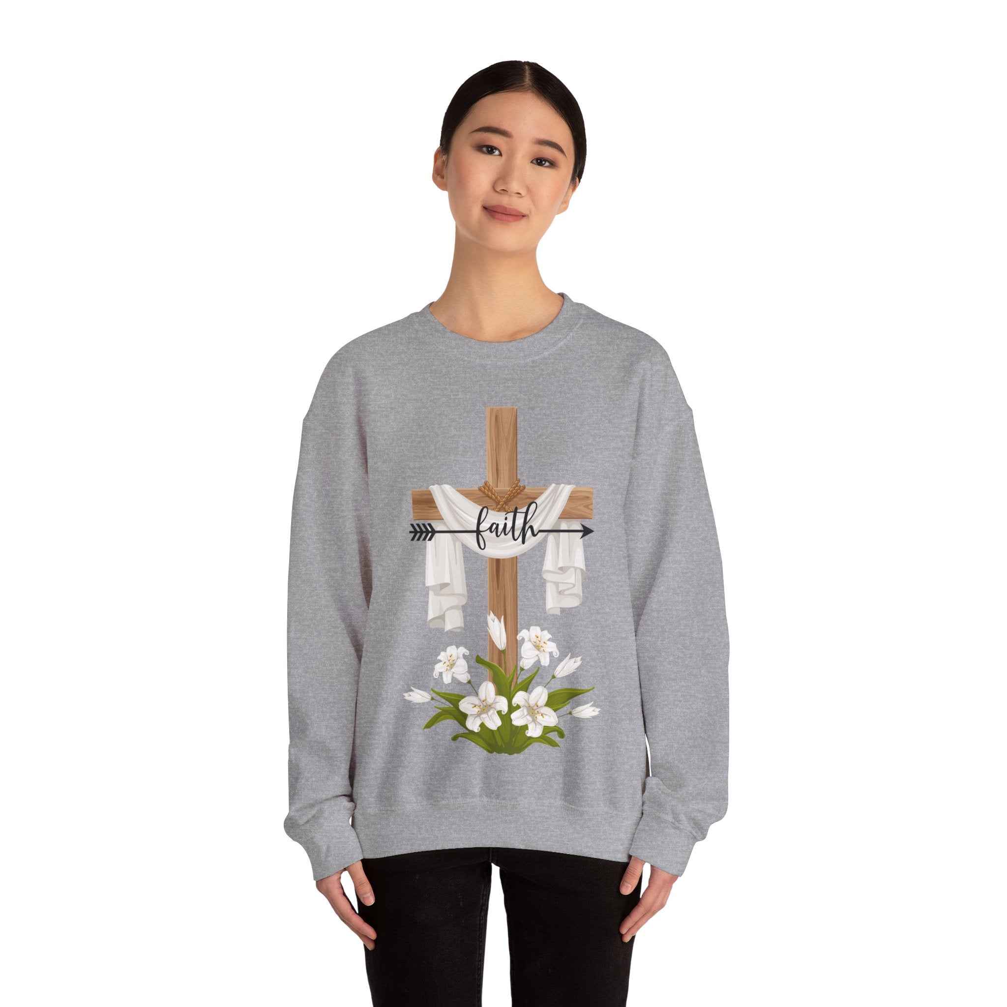 Faith Cross Crewneck Sweatshirt — Easter Lily Christian Pullover