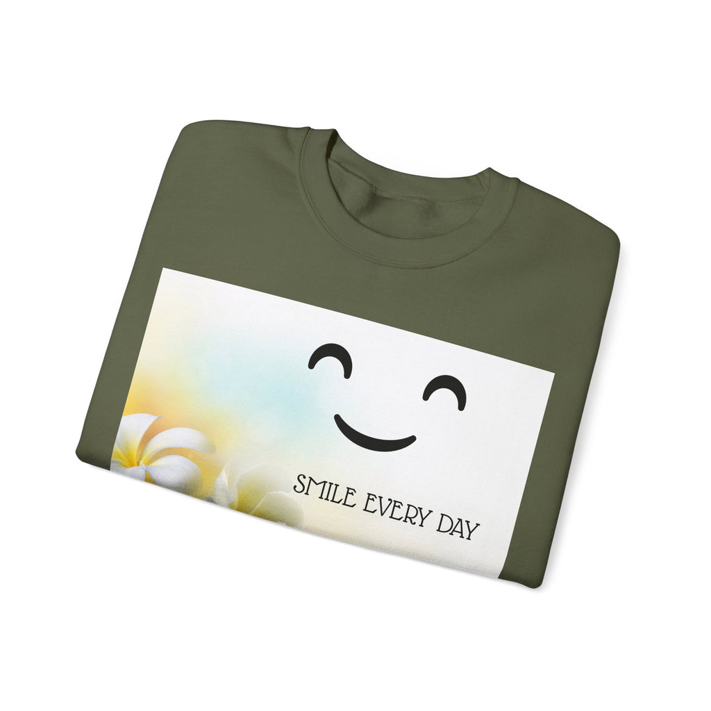 Smile Every Day Crewneck Sweatshirt — Floral Plumeria Happy Face Graphic