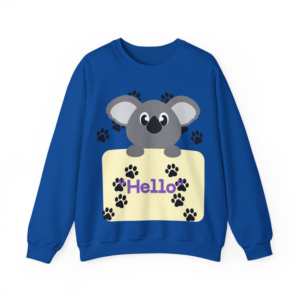 Cute Koala Hello Sweatshirt, Unisex Cozy Crewneck, Pet Lover Gift, Animal Lover Apparel, Fun Casual Wear, Cute Graphic Sweater