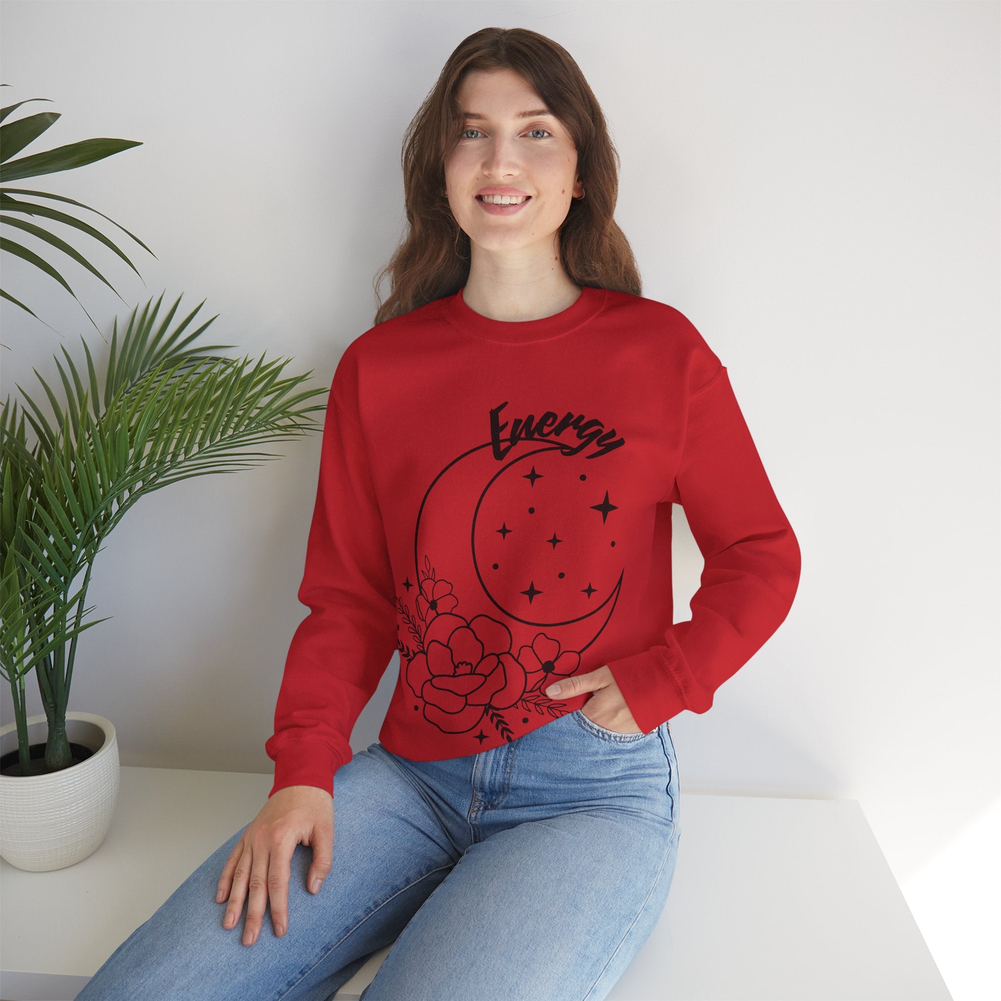 Celestial Energy Sweatshirt, Moon and Flowers Crewneck, Cozy Unisex Top, Astrology Gift, Spiritual Apparel, Birthday Gift, Everyday Wear