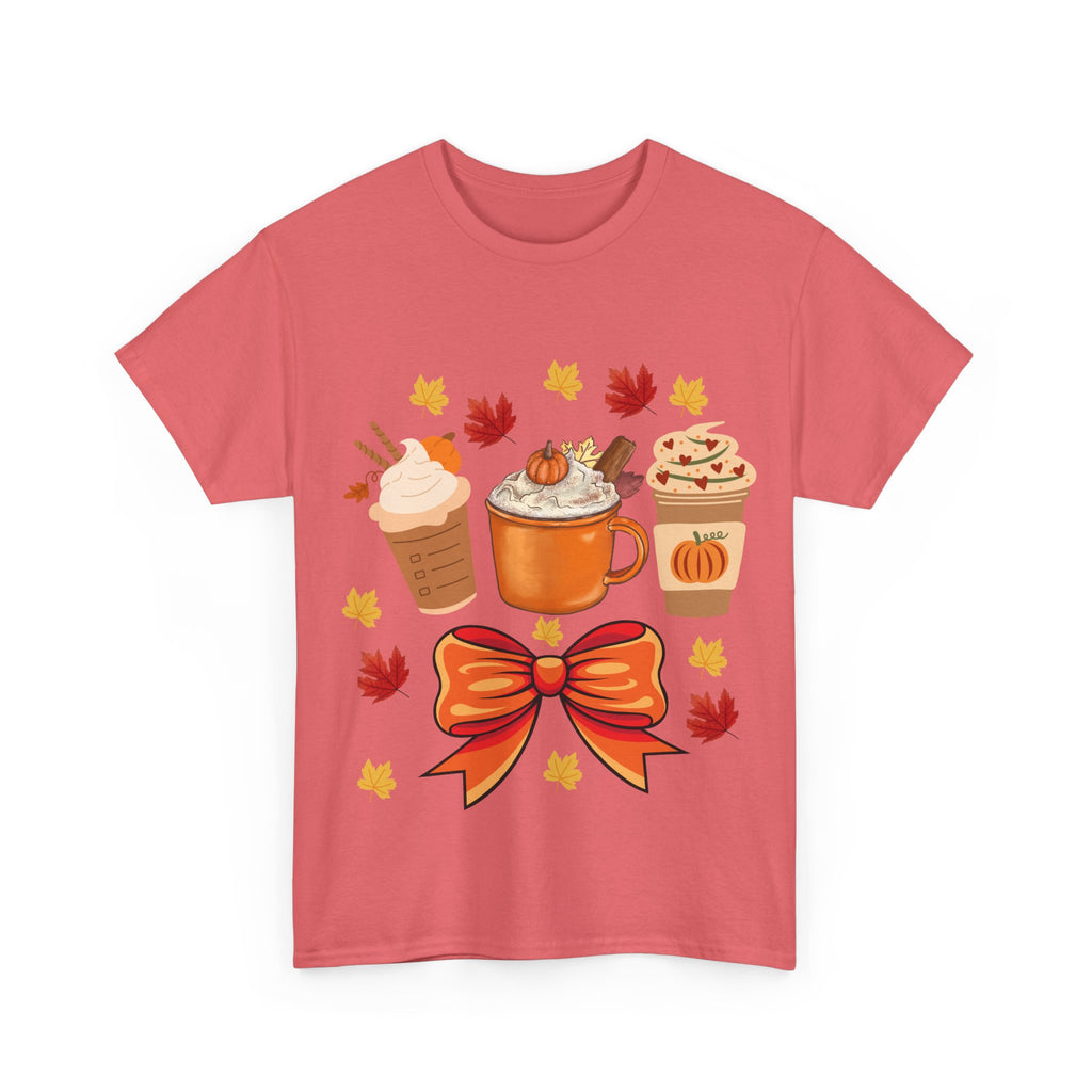 Fall-Themed Unisex Heavy Cotton Tee, Autumn Shirt, Pumpkin Spice Tee, Cozy Fall Apparel, Coffee Lover T-shirt