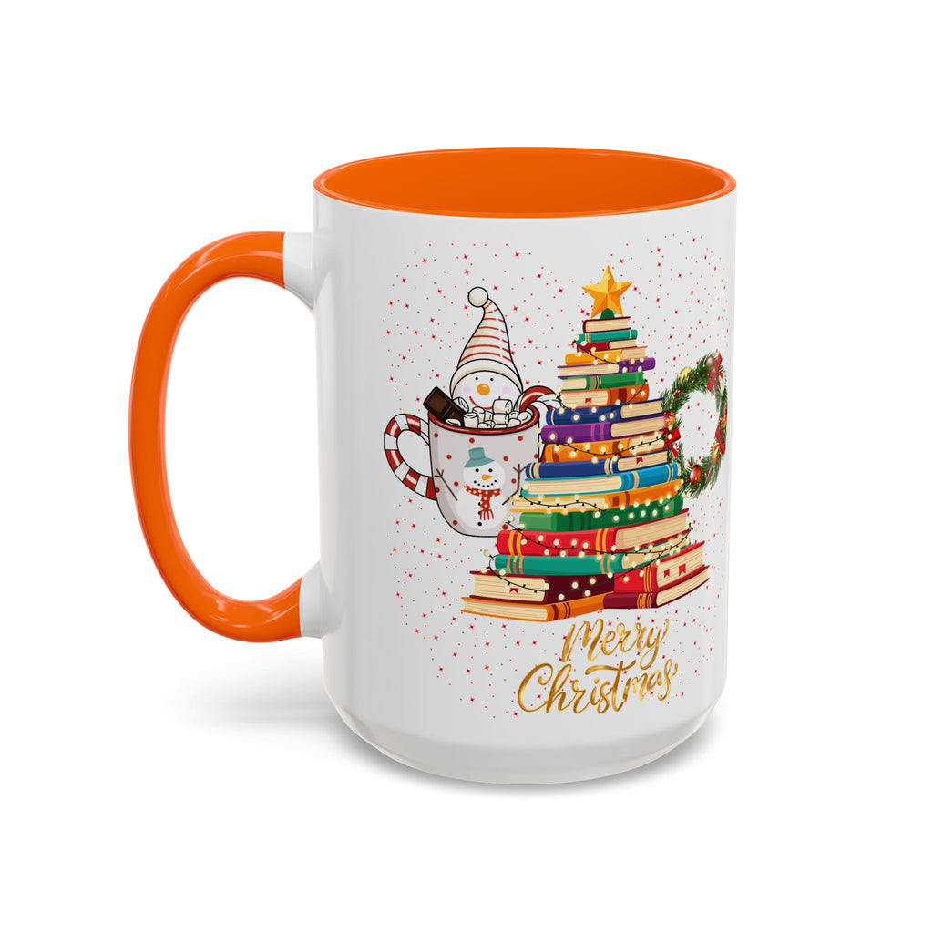 Christmas Book Tree Coffee Mug — Merry Christmas Accent Mug (11/15oz)