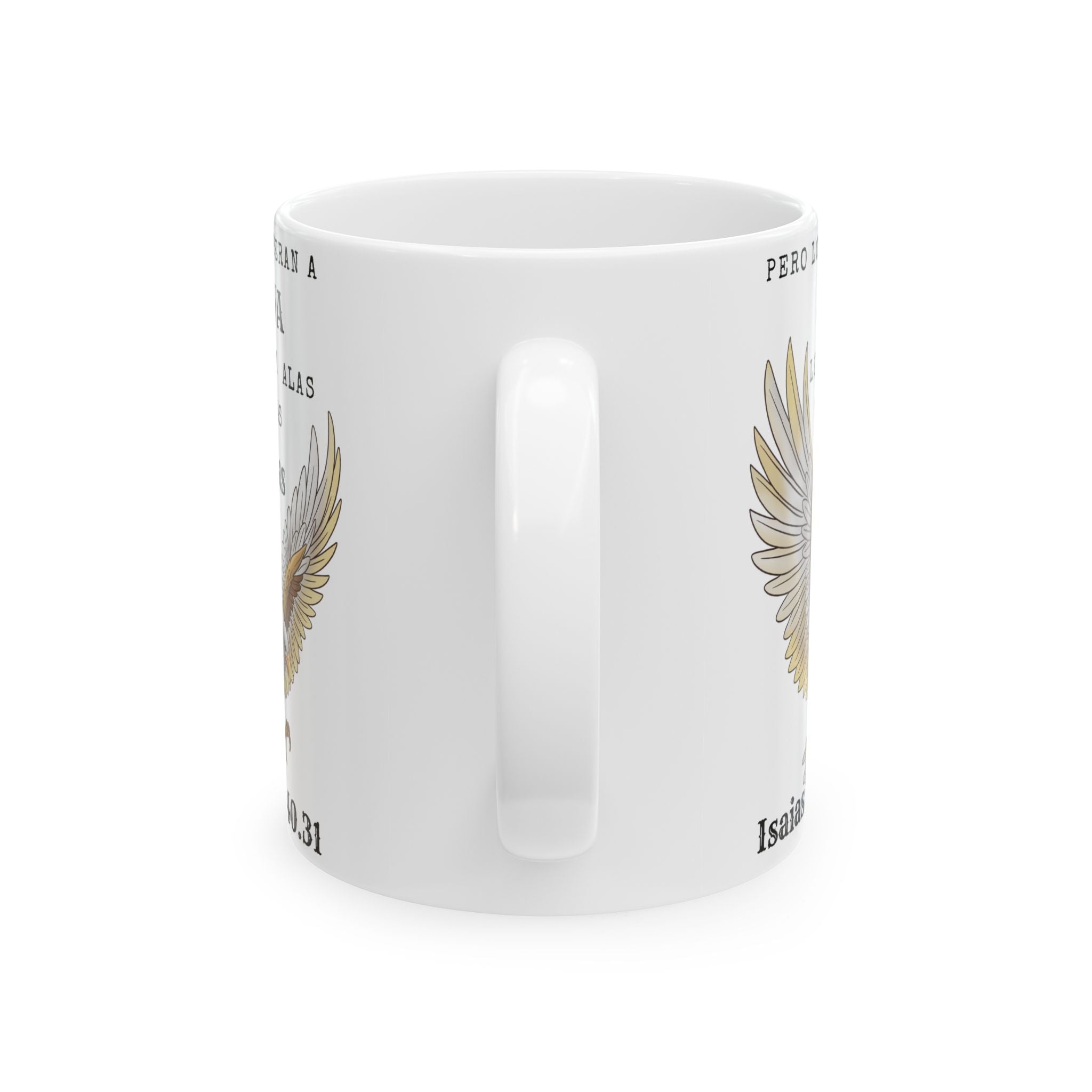 Ceramic Mug — Spanish Bible Verse Isaiah 40:31 with Golden Eagle Design (11oz & 15oz)