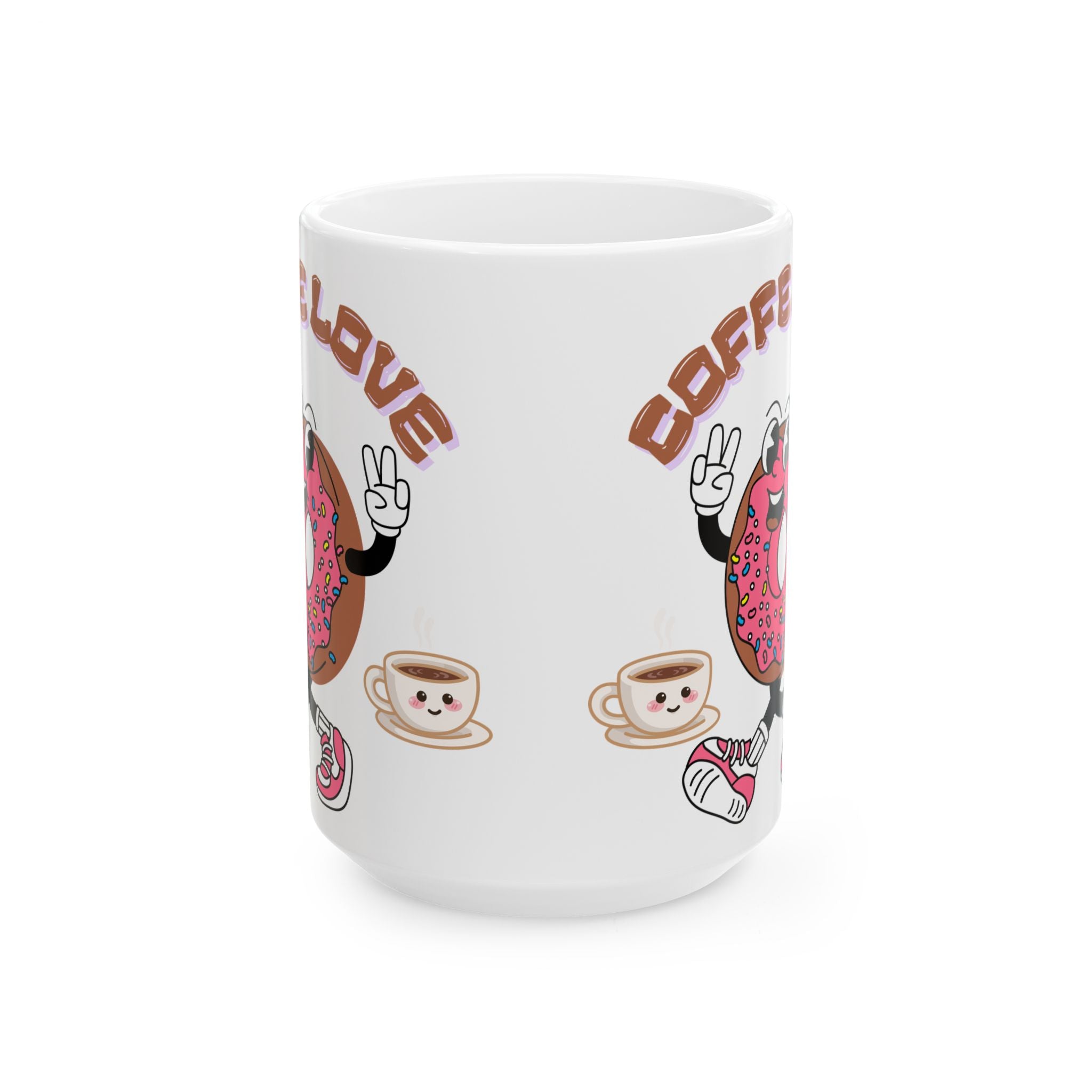 Coffee Love Ceramic Mug - Fun Donut & Coffee Design