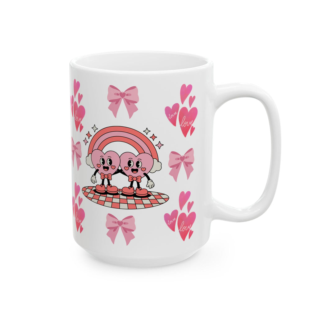 Valentine’s Pink Heart & Bow Ceramic Mug — Cute Love Pattern (11oz & 15oz)