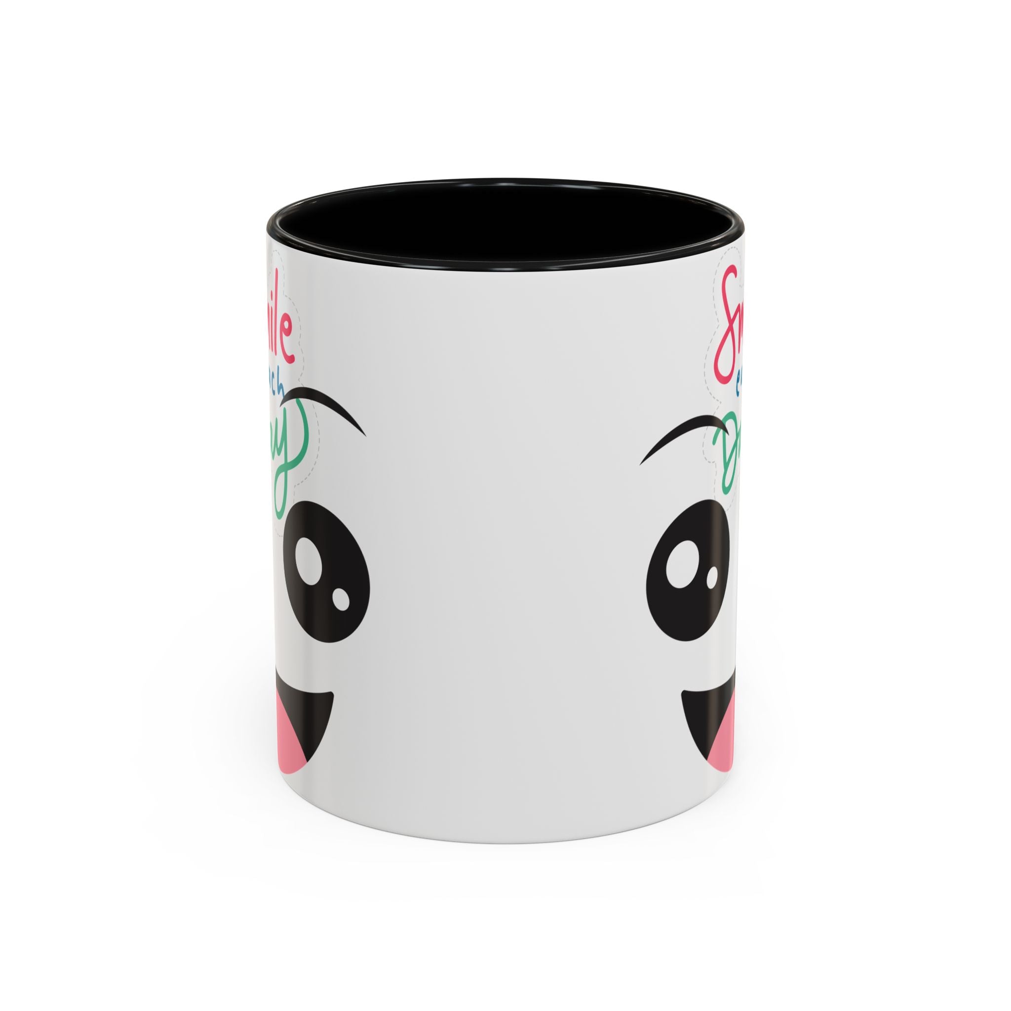 Smile Each Day Coffee Mug — Cute Cartoon Face Accent Mug (11/15oz)