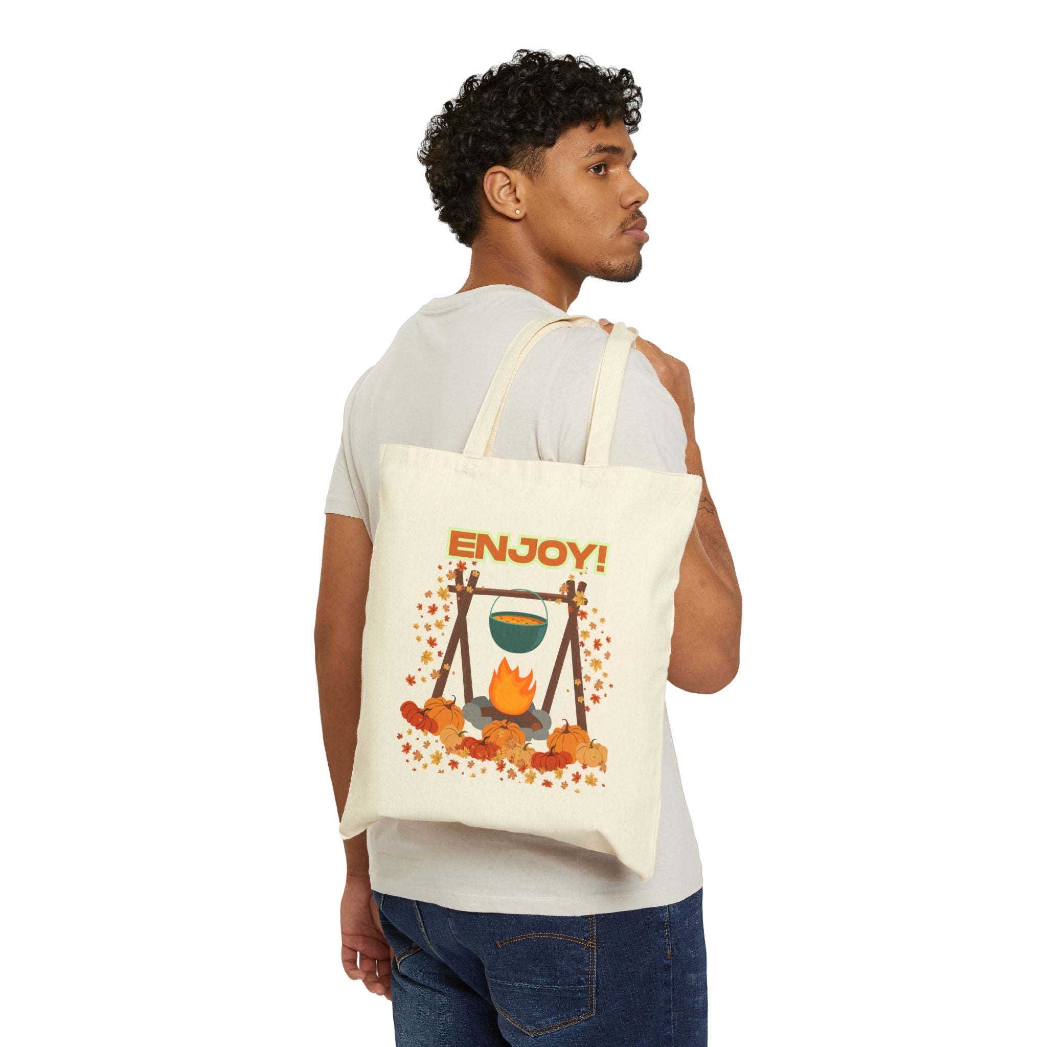 Enjoy! Camping Cotton Canvas Tote Bag | Eco-Friendly, Reusable, Perfect for Summer, Travel, Picnic, or Hiking