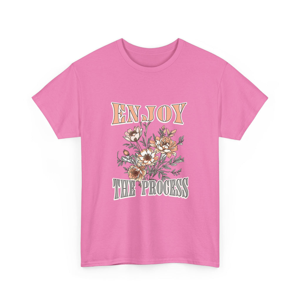 Unisex Heavy Cotton Tee - Enjoy the Process Floral Shirt, Gifts for Her, Motivational Tee, Casual Wear, Nature Lovers T-Shirt
